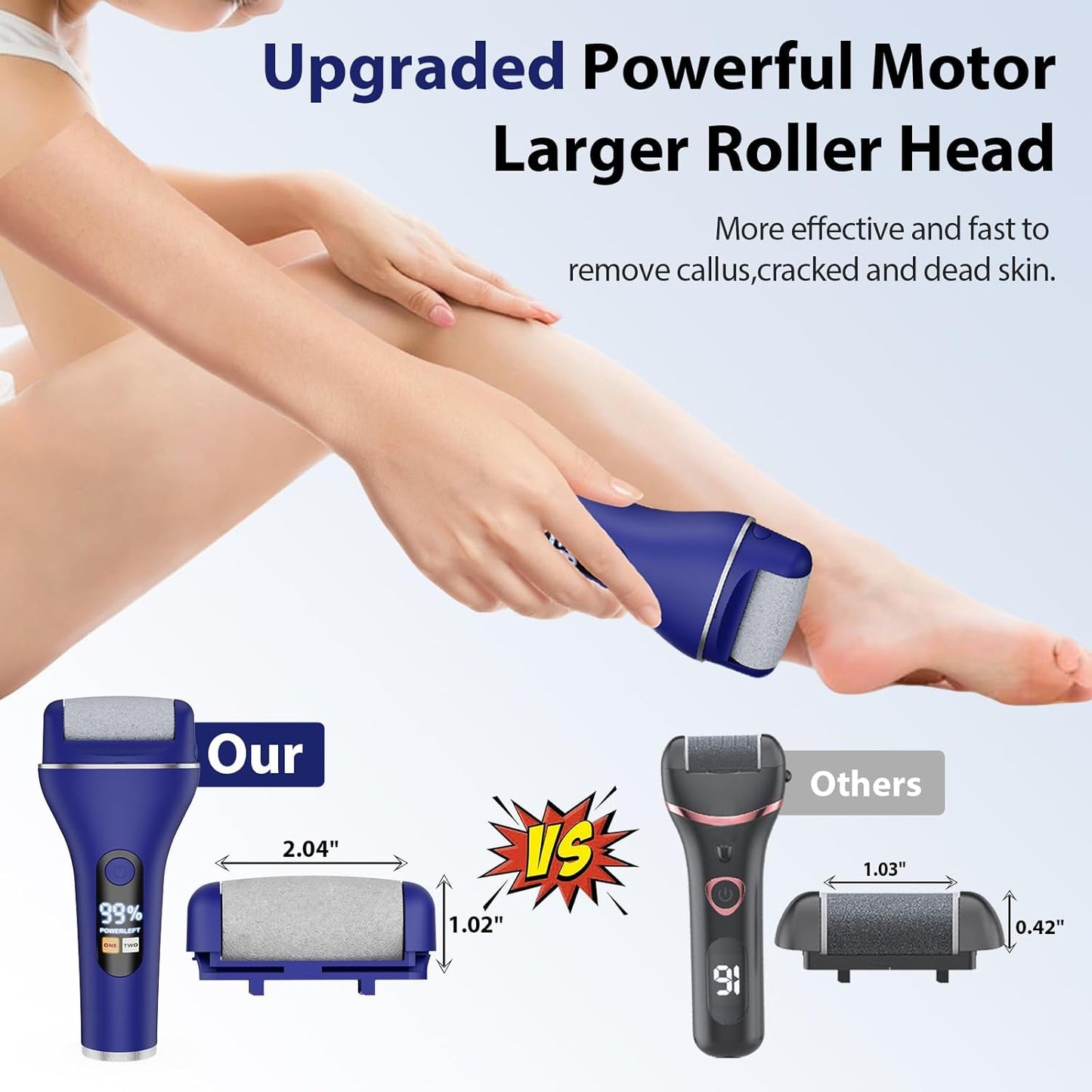 Electric Callus Remover for Feet, Rechargeable Portable Electronic Foot Callus Remover 2-in-1 Wet/Dry Foot Scrubber Electric Toot File for Hard Cracked Dry Dead Skin(Blue)