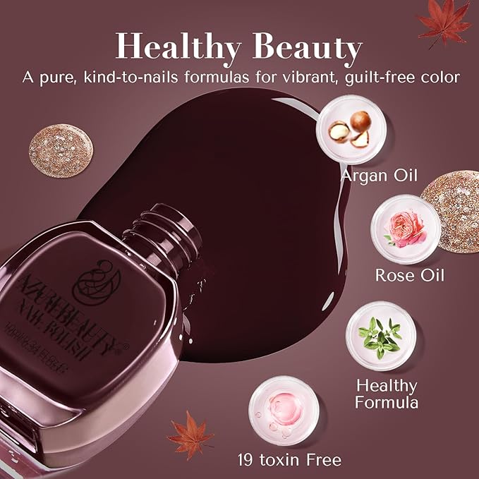 AZUREBEAUTY Brown Nail Polish Set 2 Colors Glitter Quick Dry Nail Polish Kits Fall Long Lasting French Tip Nail Polish Natural Manicure Diy Home Gift for Girls