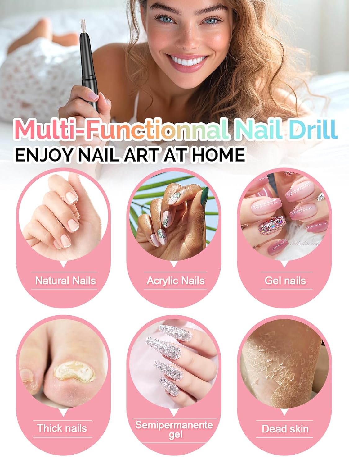 Professional Nail Drill with Storage Manicure Accessories Function, Electric Nail File for Acrylic Polish Gel Remover Fingernail Grinder Tools for Home Salon Use, Black