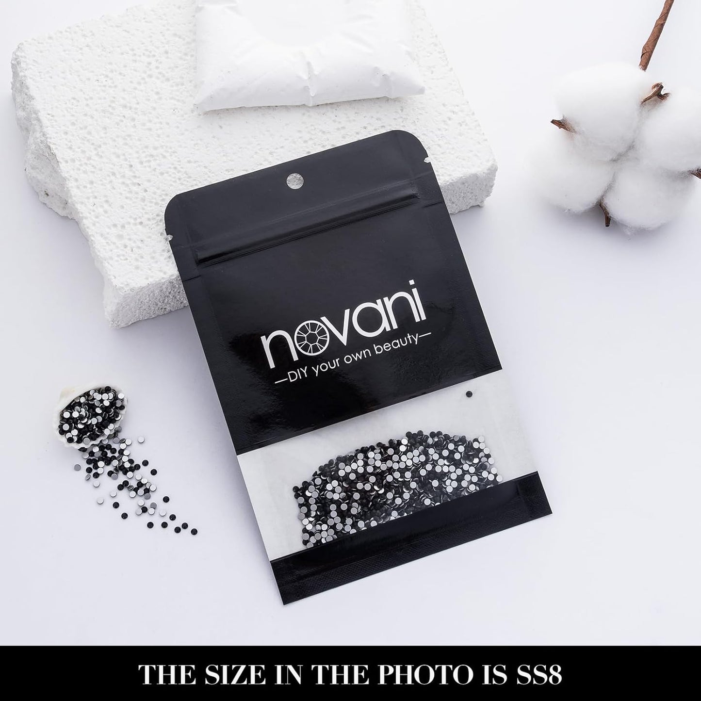 Novani 3000 Pieces Flatback Rhinestones Glass Round Gems Black Crystals for Nail Art DIY Crafts Clothes Shoes,SS8,2.3-2.5mm