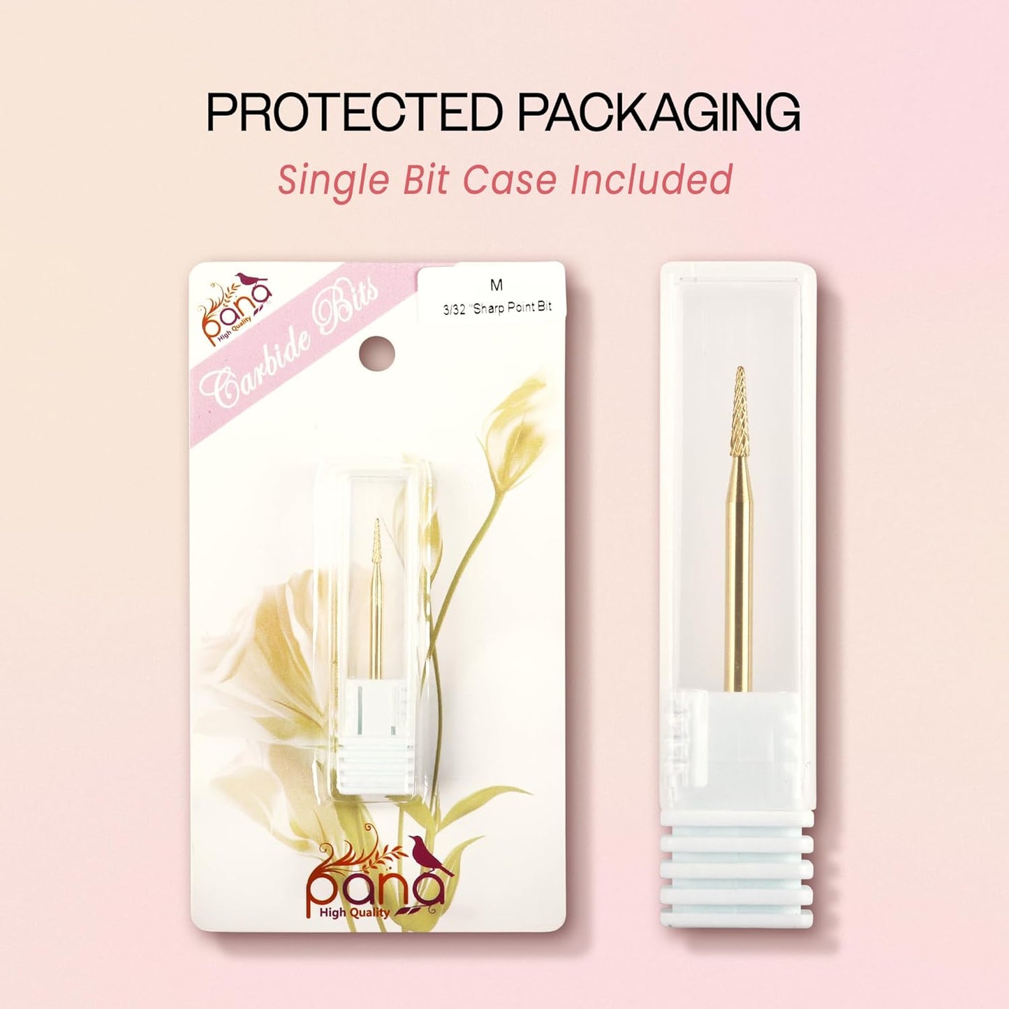 PANA 3/32" Carbide Cuticle Nail Drill Bit for Cuticle Cleaning, Dead Skin Removal, Gel Polish & Acrylic Removal, Under Nail Cleaner, Nail Salon, Manicure Tools (Sharp Point - Gold, Medium)