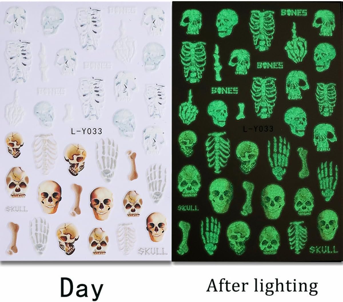 Halloween Luminous Nail Art Stickers Glow in The Dark Nail Stickers 5PCS Skulls Ghosts Pumpkin Design Nail Decals Nail Art Supplies Spider Web Bat Flower Halloween Stickers for Women Nail Decorations
