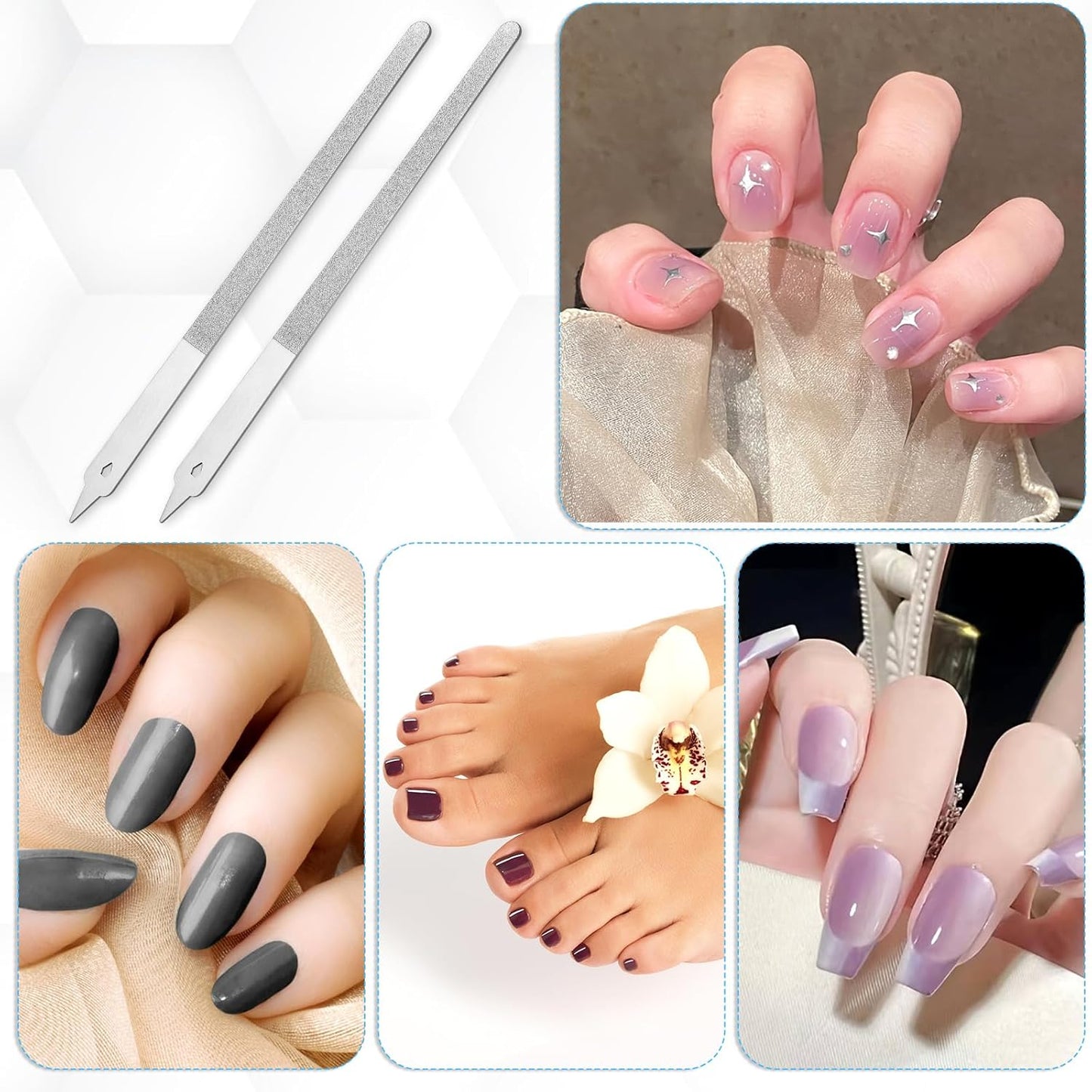 Diamond Dust Nail File Metal Nail File 6 Inch Dust Nail File Diamond Dust Nail Files for Natural Nails Stainless Steel Fingernail Files with Pointed Tip for Manicure, Pedicure(2 PCS)