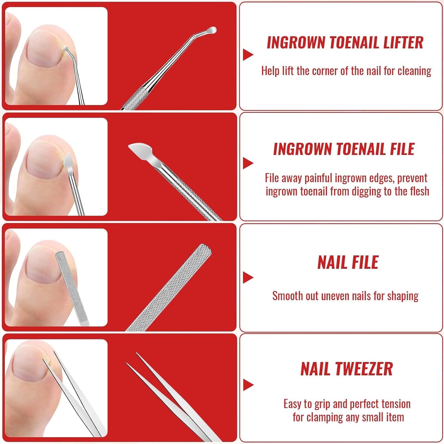 Ingrown Toenail Removal Kit, Ingrown Toenail Tool Kit with Ingrown Toenail Corrector, Ingrown Toenail Drops, Corrector Patch, Toenail Clipper, Nail File Lifter Tools
