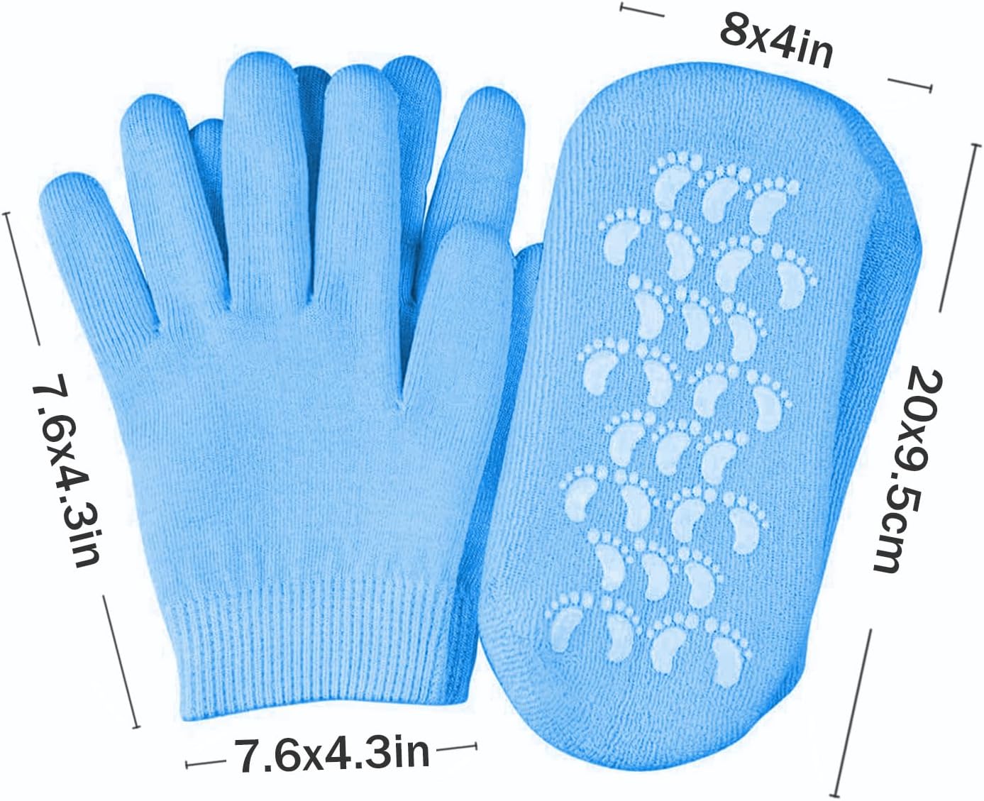Moisturizing Glove and Sock, Gel Spa Moisturizing Therapy Sock & Glove, Soften Repairing Dry Cracked, Hands Feet Skin Care, Effective in Repair Dry and Chapped Hands and Feet Skin Care(4 PCS/Blue)