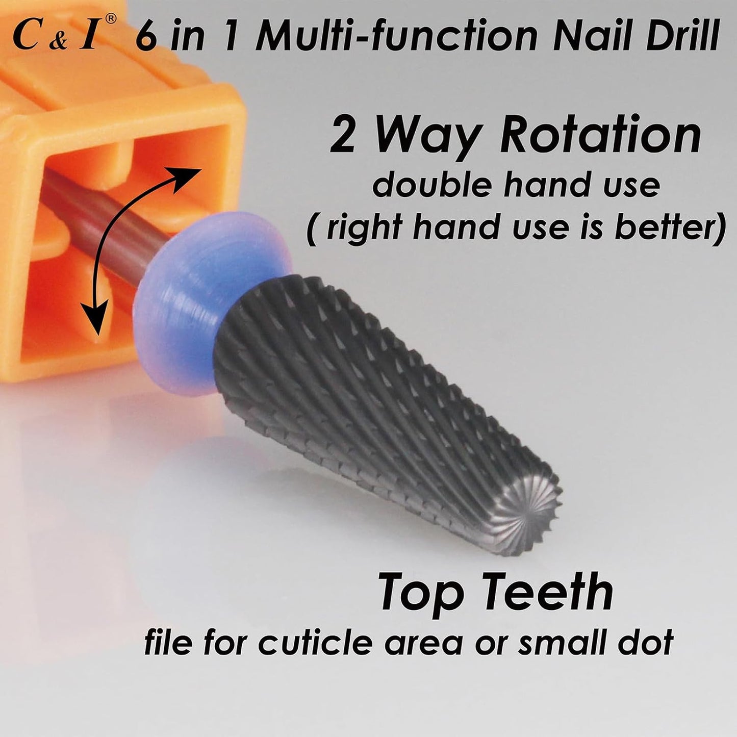 C & I Nail Drill Bit 6 in 1 Multi-function Rounded End E-file, Diamond Coat, CNC Overall Cut Nail Tools for Nail Techs Quick Remove Acrylic Nail Gels & Nail Art (Special Coat, Middle -M)