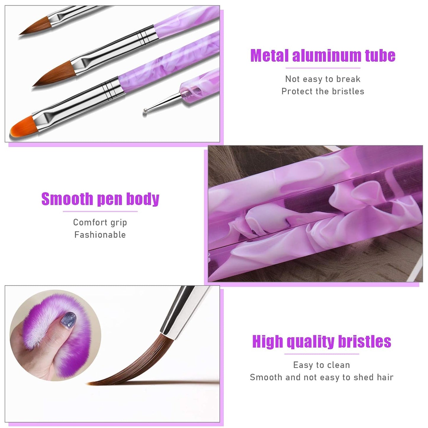 TOROKOM 19 Pcs Nail Art Brushes Acrylic Nail Brush Set for Acrylic Application, UV Gel Nail Polish Brush Nail Art Painting Brush Dotting Tool Nail Dust Remover Brushes for Nail Salon Art Tools(Purple)