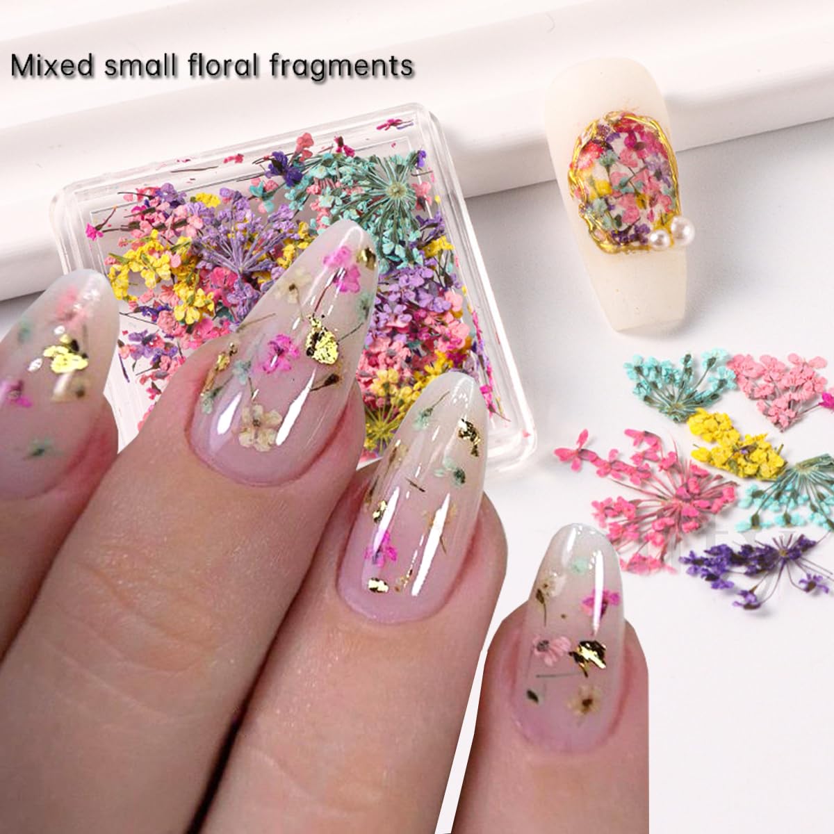 4Box 3D Dried Flowers Nail Art Stickers Colorful Dry Flower for Nails Kit - DIY Mini Mix Flower Petals Nail Stickers Natural Floral Dried Flower Decals for Nails Design Manicure Accessories Craft
