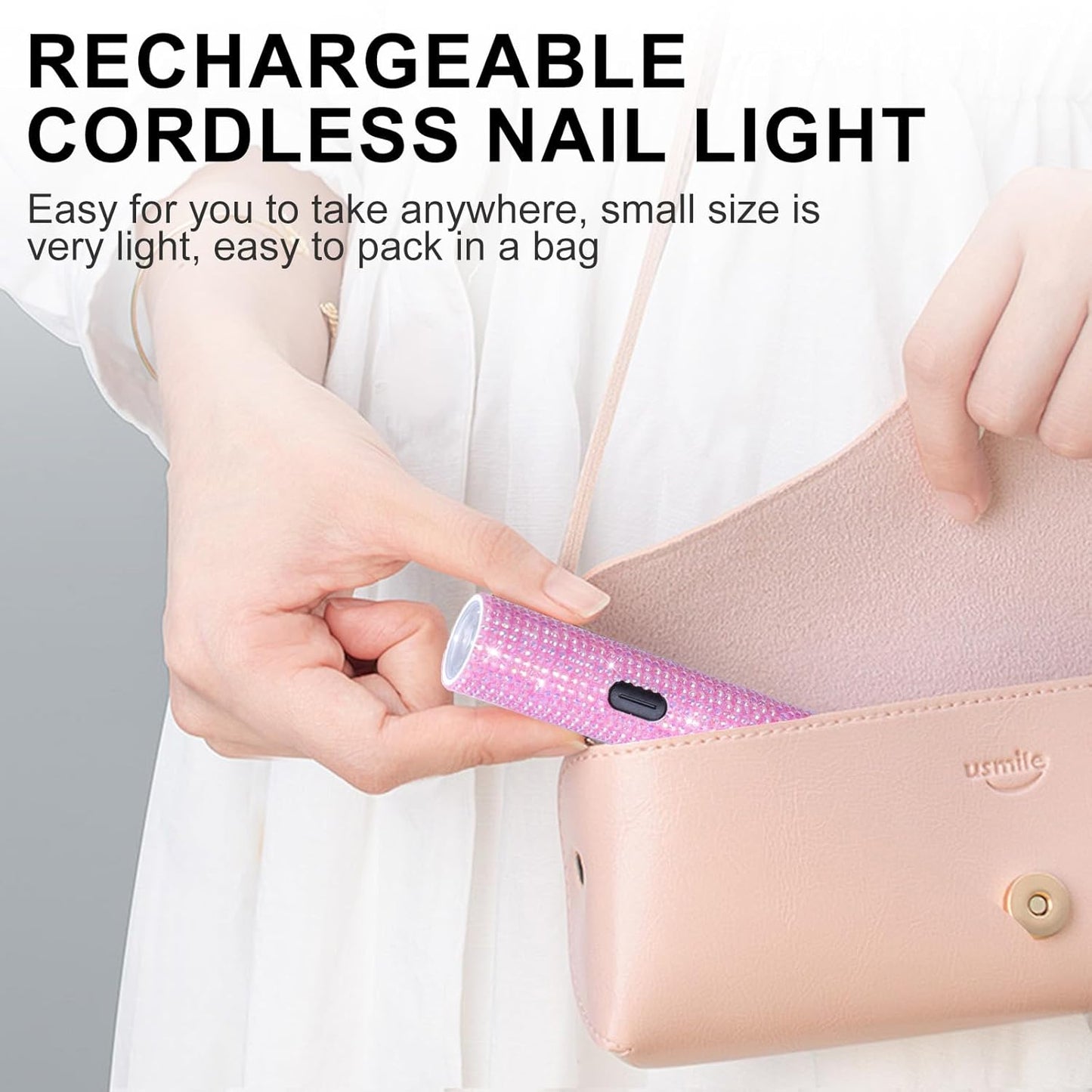 Handheld UV Light for Gel Nails, Pink Diamond Gel Light for Nails Cordless Nail Lamp Rechargeable with Led Display Lamp for Rhinestone Glue Decoration DIY at Home