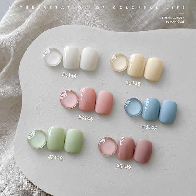 GAOY Pastel Spring Gel Nail Polish Set, 6 Colors Blue Green Pink, Soak Off UV Cure Gel for DIY Manicure at Home
