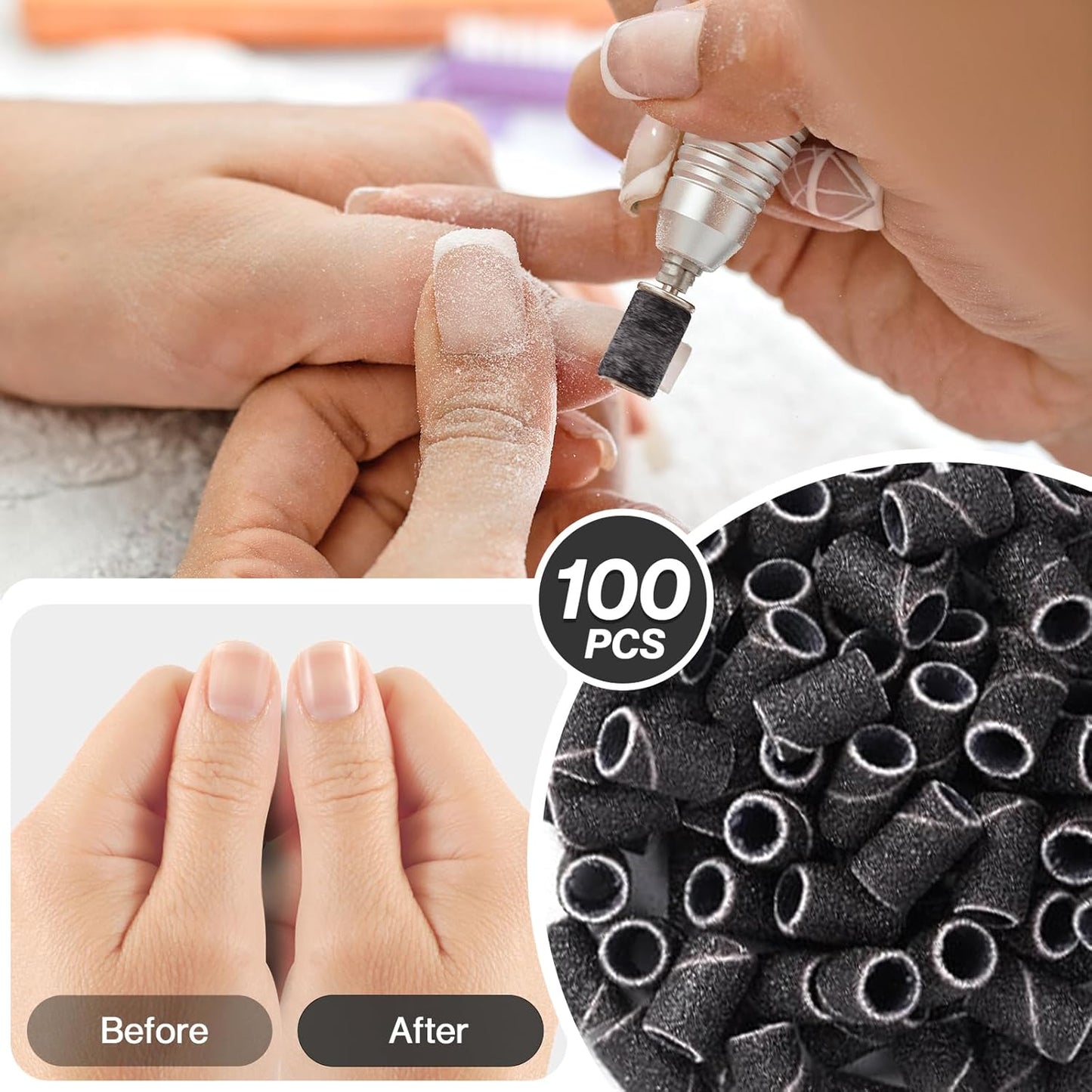 MelodySusie 100 Pcs Nail Drill Bits Sanding Bands for Nail Drill 180 Fine Grit Nail File Sanding Bands for Acrylic Nails Gel Manicures and Pedicure
