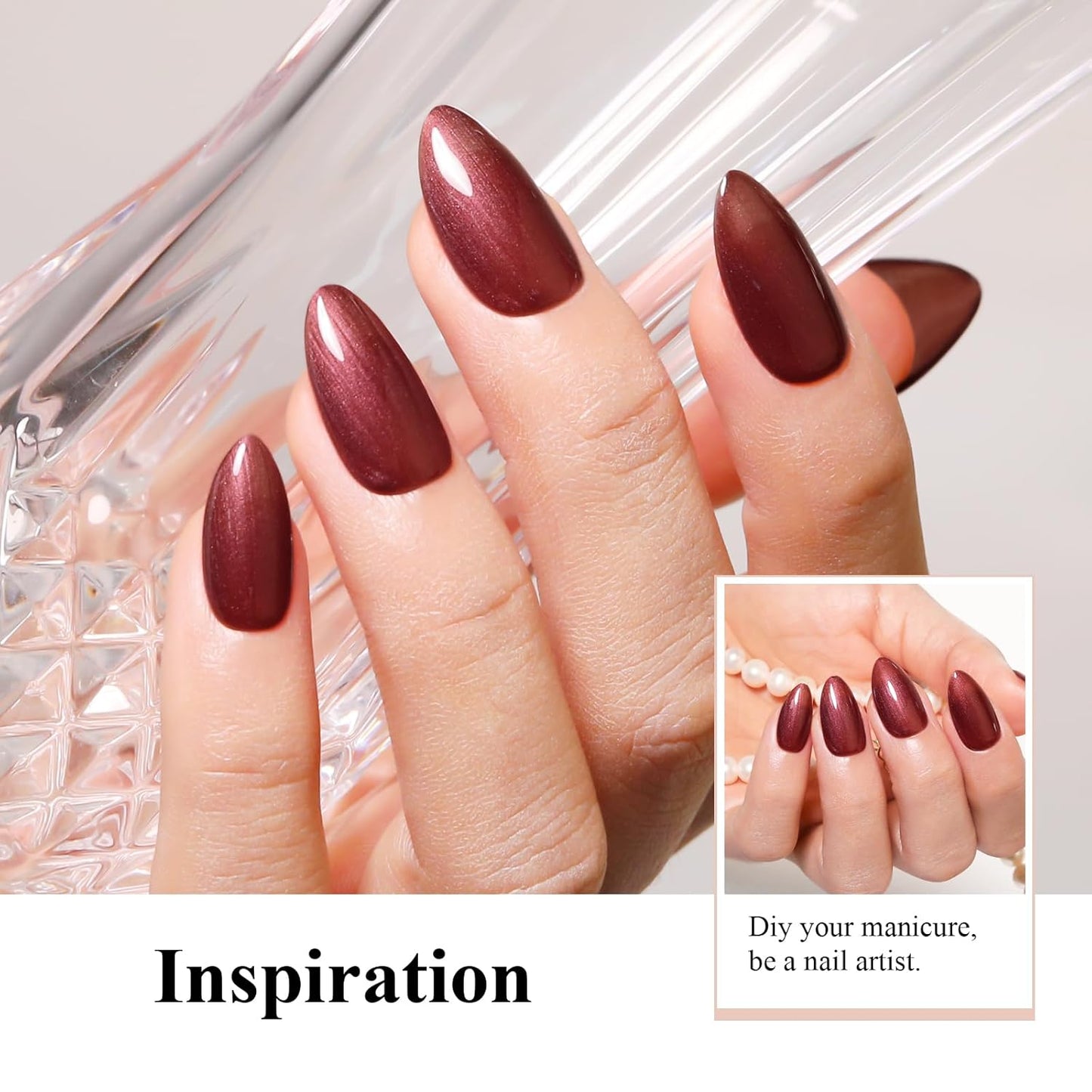 Imtiti Pearl Gel Nail Polish,0.5 Fl Oz Copper Red Glitter Drawing Gel Polish Shell Thread Shimmer Mermaid Nail Gel Polish Soak Off UV LED for Home DIY Nail Art Manicure Salon