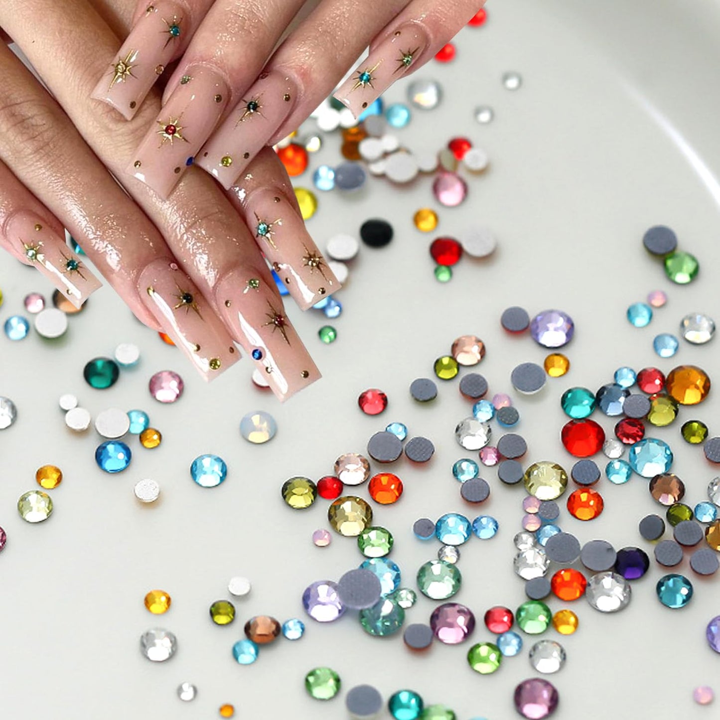 Colorful Rhinestones Nail Art Charm 3D Mini Small Diamond Flat Back Nail Charm Rhinestones Rounded Nail Diamonds Crystal Flatback Nail Gems Bling Nail Jewelry Manicure Decoration Accessories 1440Pcs