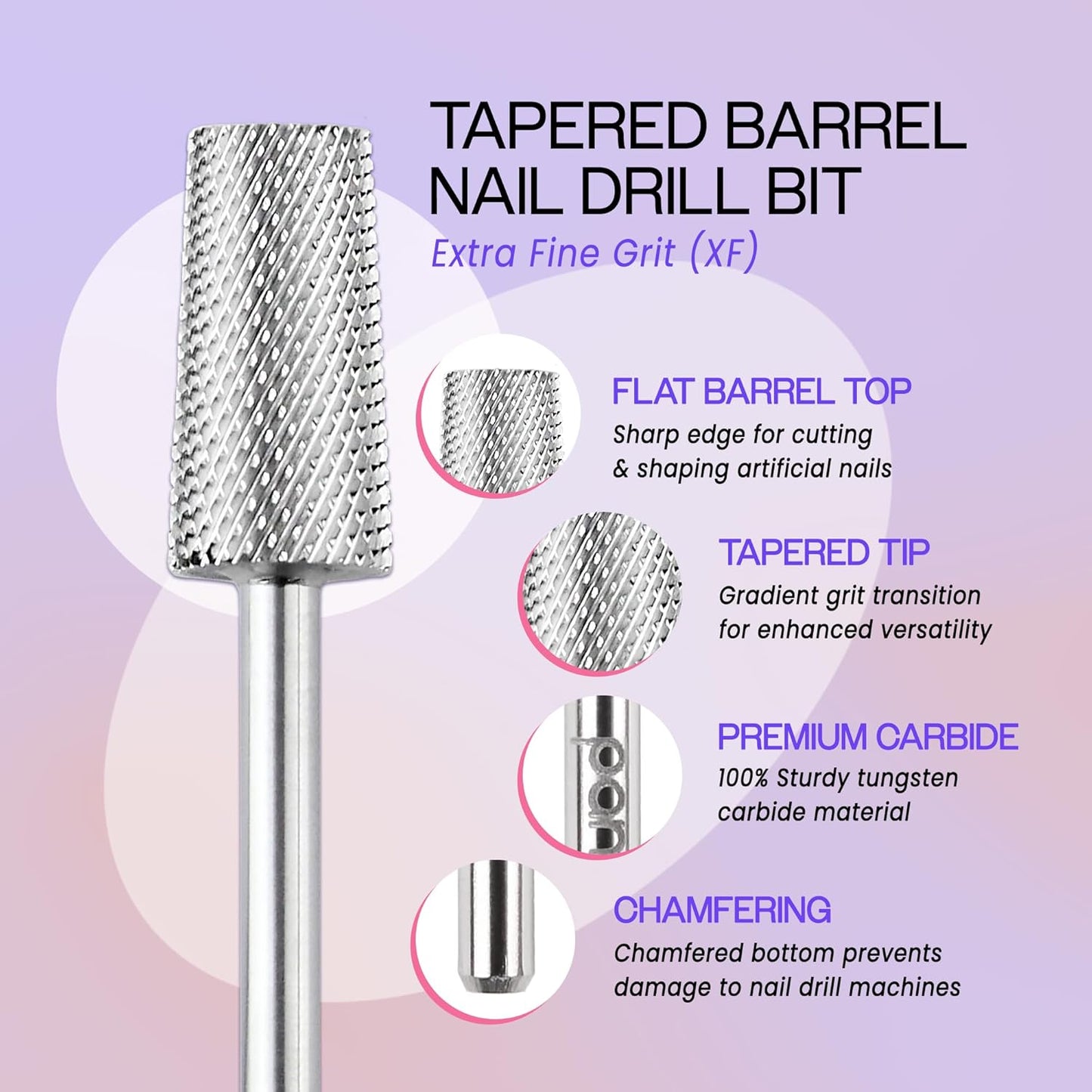 Premium Pana 3/32" Tapered Barrel Carbide Nail Bit -for Electric Dremel Drill Machine, Nail Art Design, Manicure, Pedicure, Nail File, Cuticle Clean etc. (Extra Fine Grit- Silver)