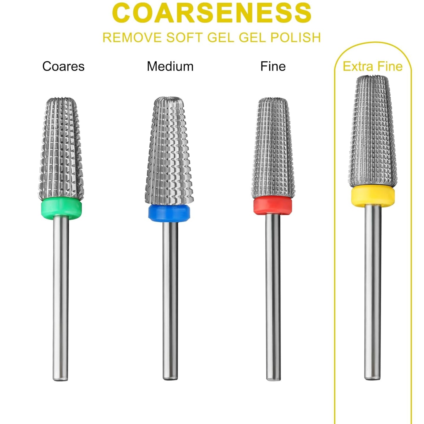 Carbide 5 in 1 Nail Drill Bit Multi-function Bits Two Way Rotate use for Both Left and Right Handed Fast remove Acrylic or Hard Gel Manicure Nail Art Drill Machine (Extra Fine - XF, Silver)