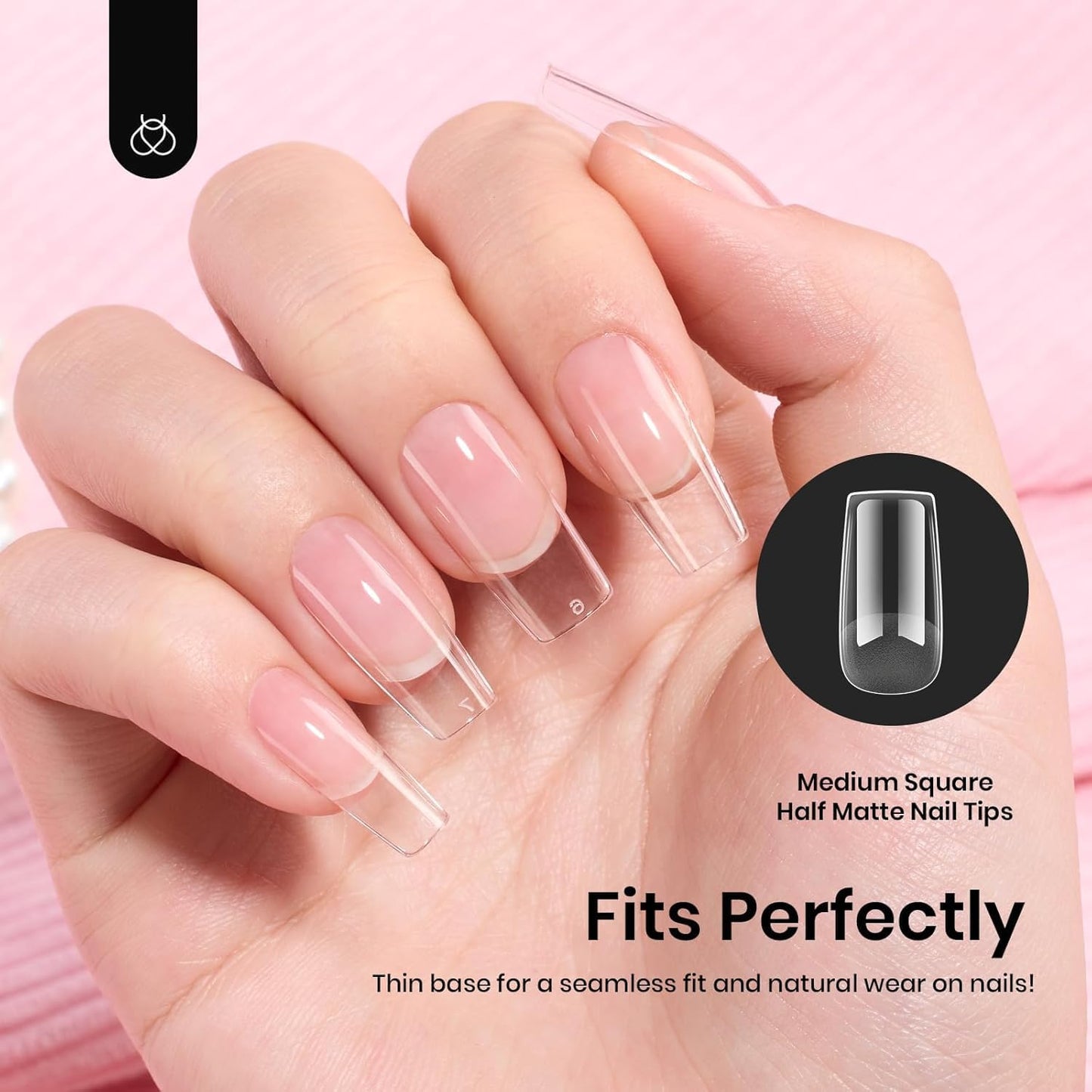 Beetles Gel Nail Tips Etch-X, Square Medium, 288Pcs 12 Sizes, Pre-Etched Half Matte Soft Acrylic False Nail Tips Full Cover Easy DIY Fake Press On Fall Nail Extension Salon Gift for Women