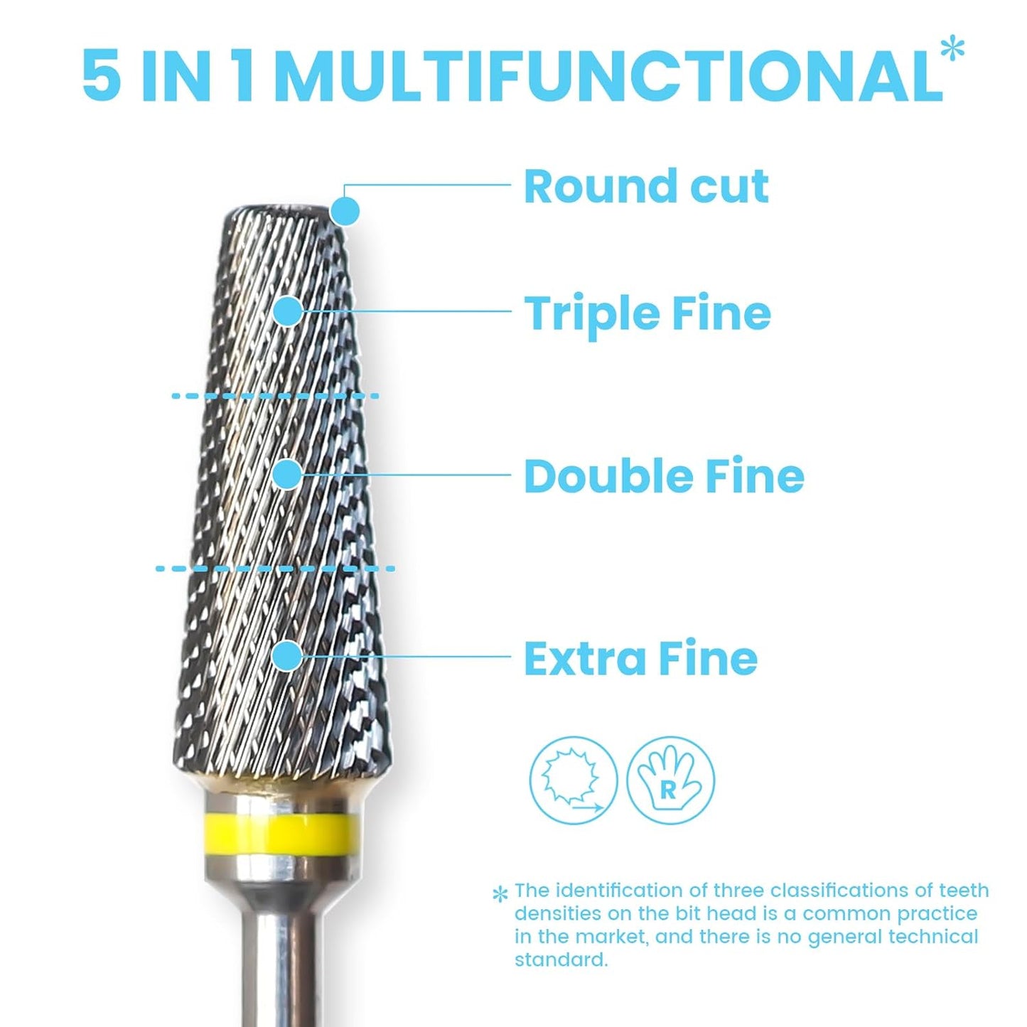 Super Cut 5 In 1 Tapered Barrel 3/32'' Safety Tungsten Nail Drill Bits, Upward teeth, Right handed, Suitable for Manicure Pedicure Cuticle Gel Polishing, Technicians Bits, Grit: Extra Fine.