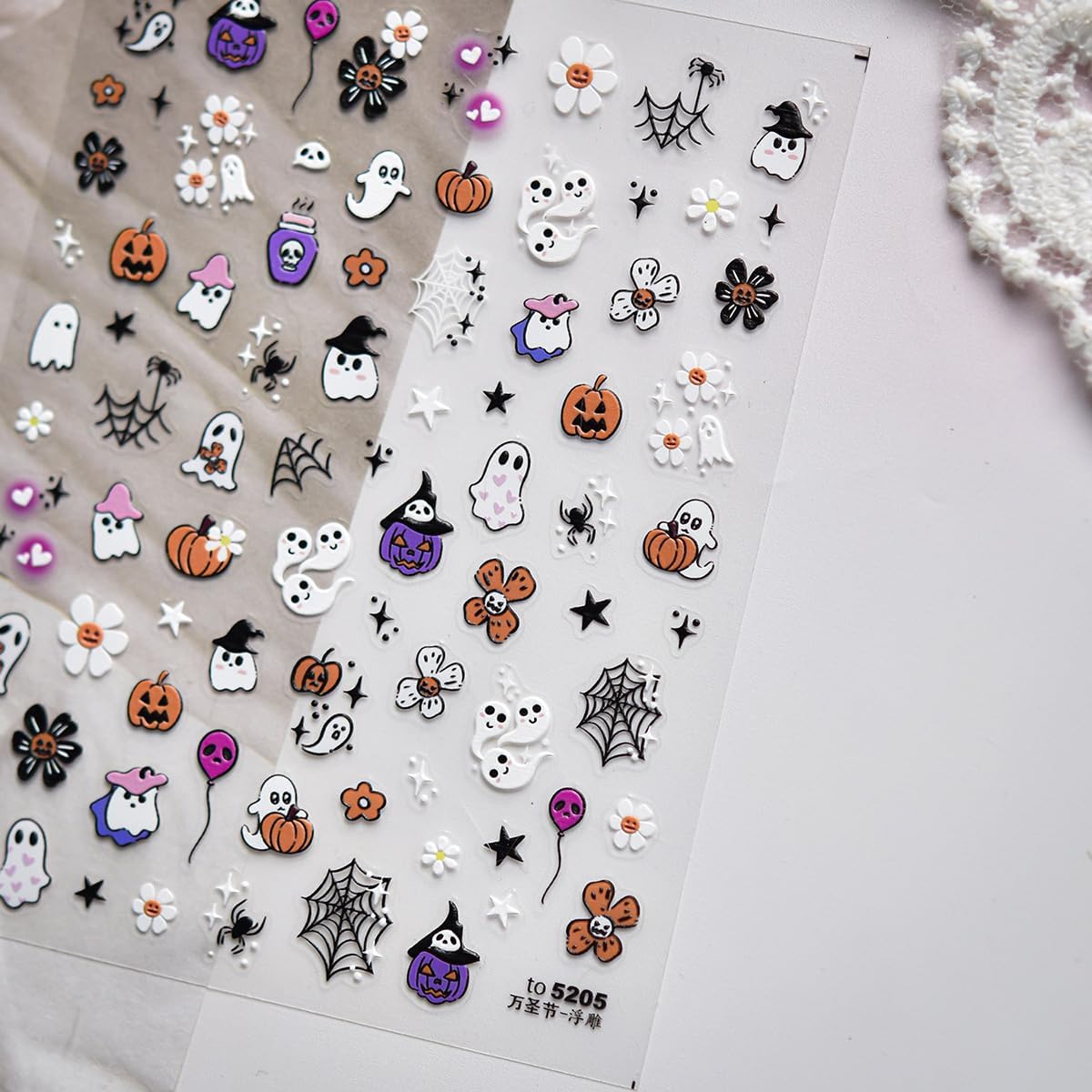 5D Embossed Cute Halloween Nail Art Stickers Self-Adhesive Ghost Nail Stickers with Spider Web Pumpkin Flower Designs Sticker Goth Nail Decals Holiday Nail Decorations for Women Acrylic Manicure Tips