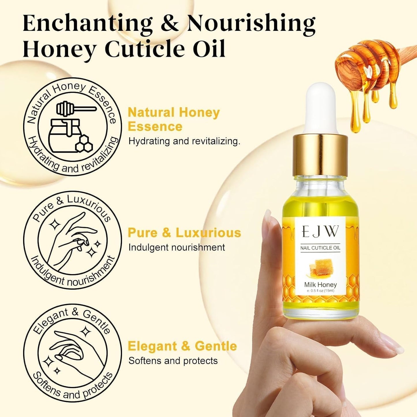 EJW Cuticle Oil for Nails, Hydrating, Scented Nail Oil Cuticle Care - Repaired Cuticles, Damaged Skin and Thin Nails, Moisturizes and Strengthens Nails, 0.5 fl.oz (Milk and Honey)