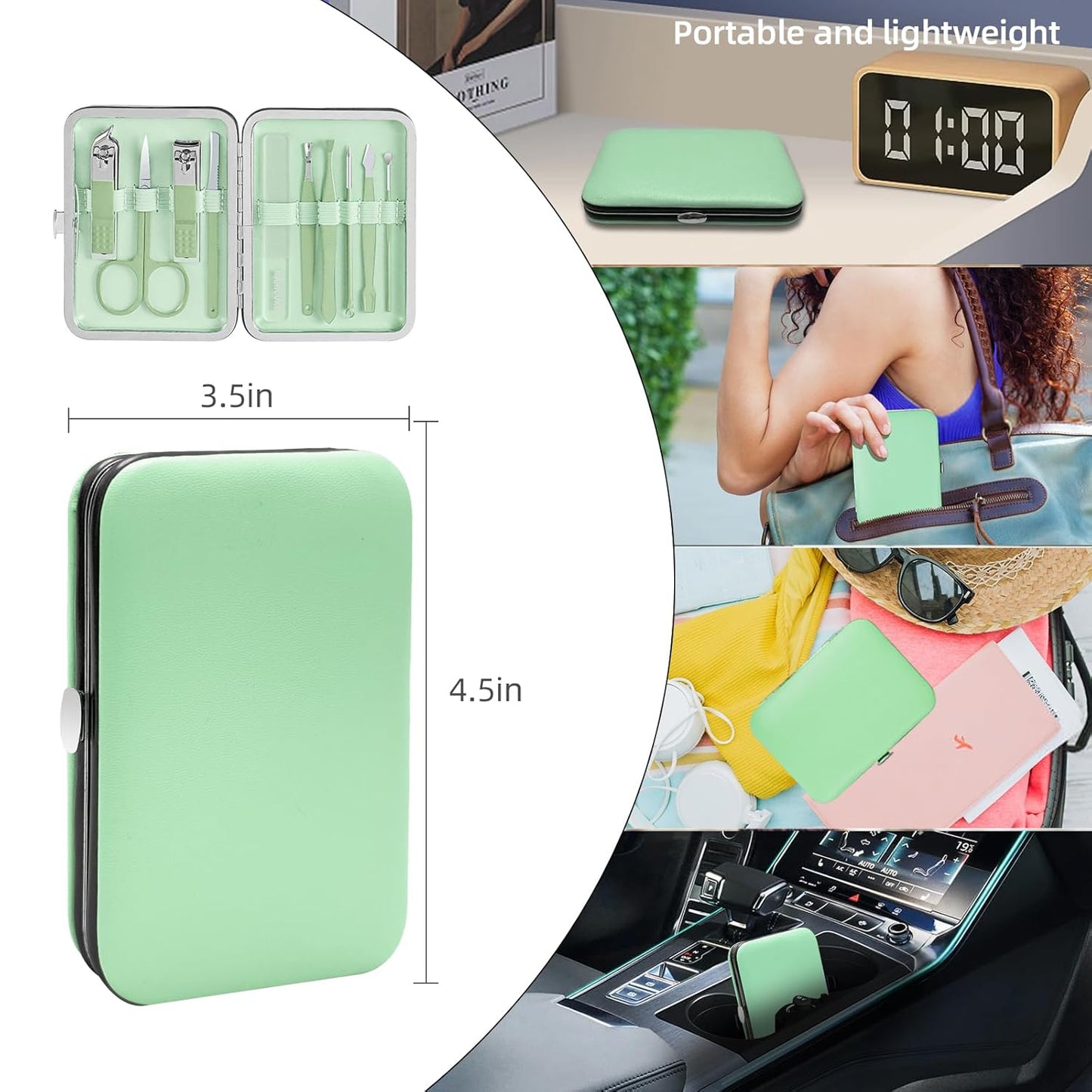 Manicure Set Professional Nail kit, Andrea 10 pcs mens manicure kit and Grooming kit, Nail Care Tools with Luxurious Travel Leather Case for Thick Nails Men Gift (green)