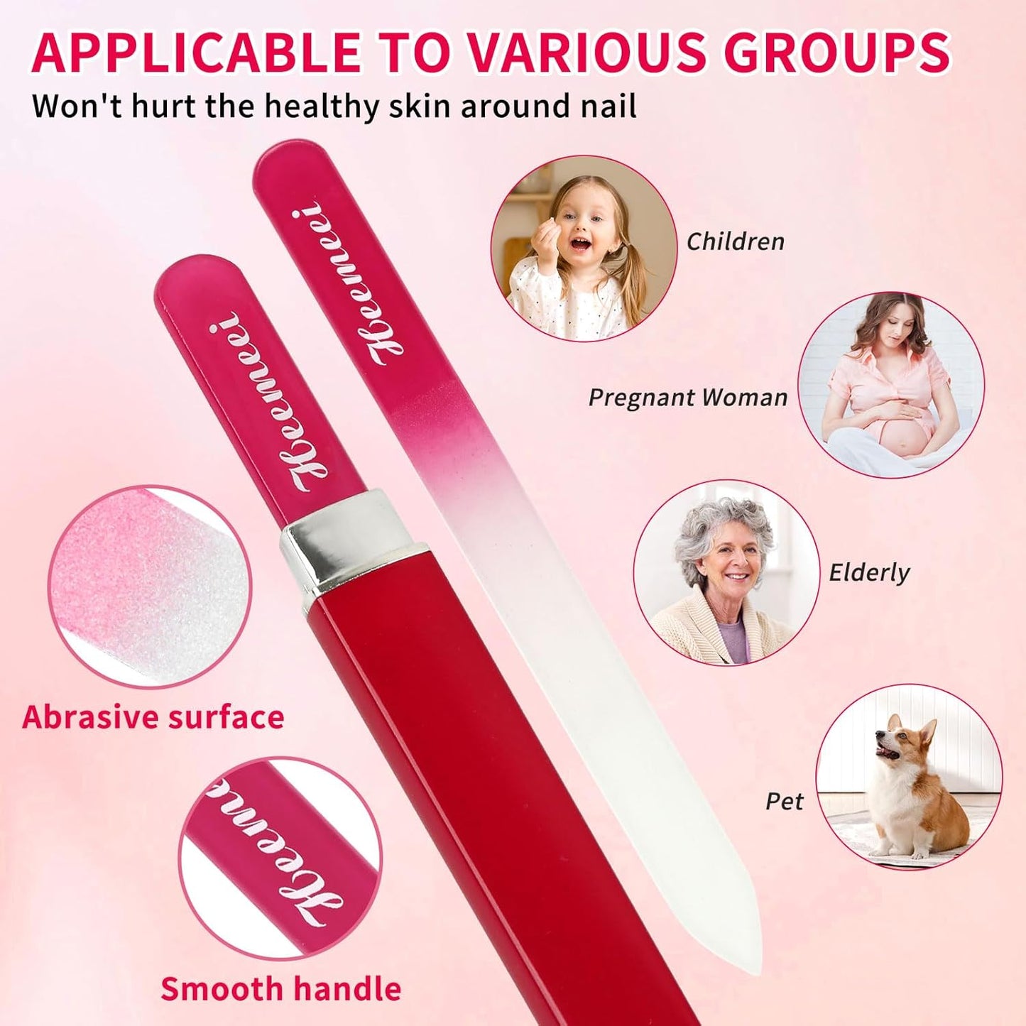 Crystal Nail Files, Double Sided 180/320 Grit, Case Included - Perfect for Natural Nails, Pedicure Use - Red
