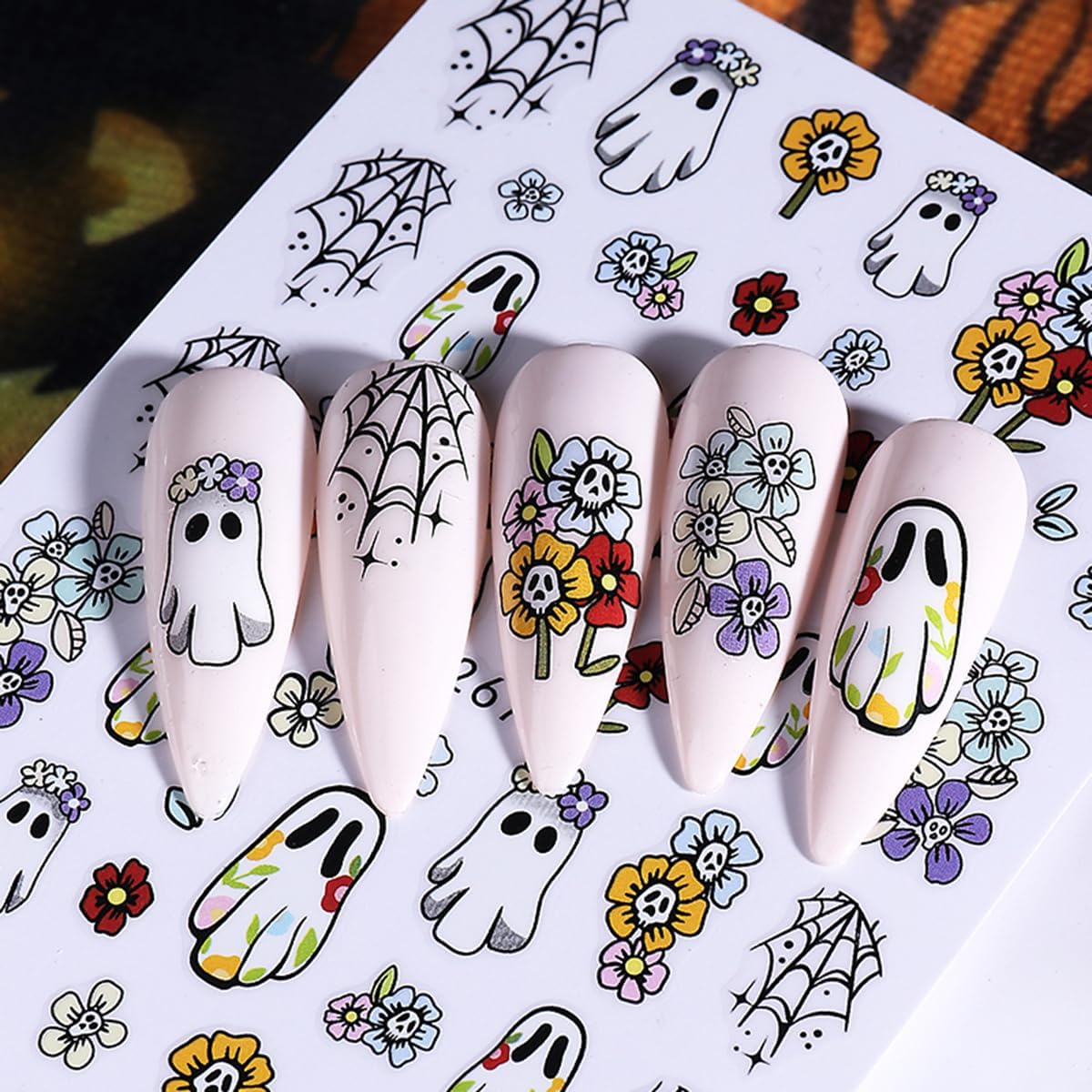 Halloween Nail Art Stickers Decals 3D Halloween Nail Stickers for Nail Art 6PCS Ghost Spiders Web Bat Pumpkin Black Cat Self-Adhesive Nail Art Design Manicure Sliders for Women DIY Nail Decorations