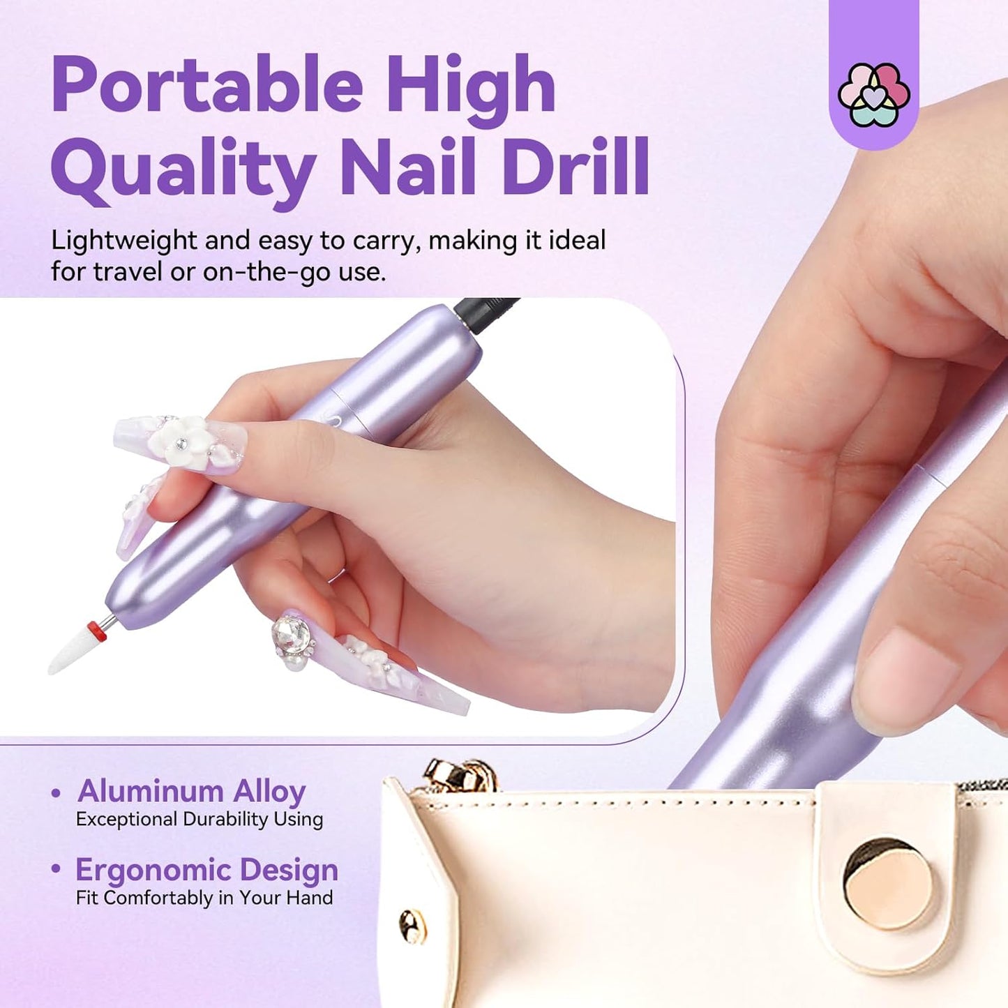 SAVILAND Portable Electric Nail Drill: Nail Drill Kit 20000RPM Purple Cuticle Bit Nail File 51 Sanding Bands Beginners at Home Manicure Pedicure