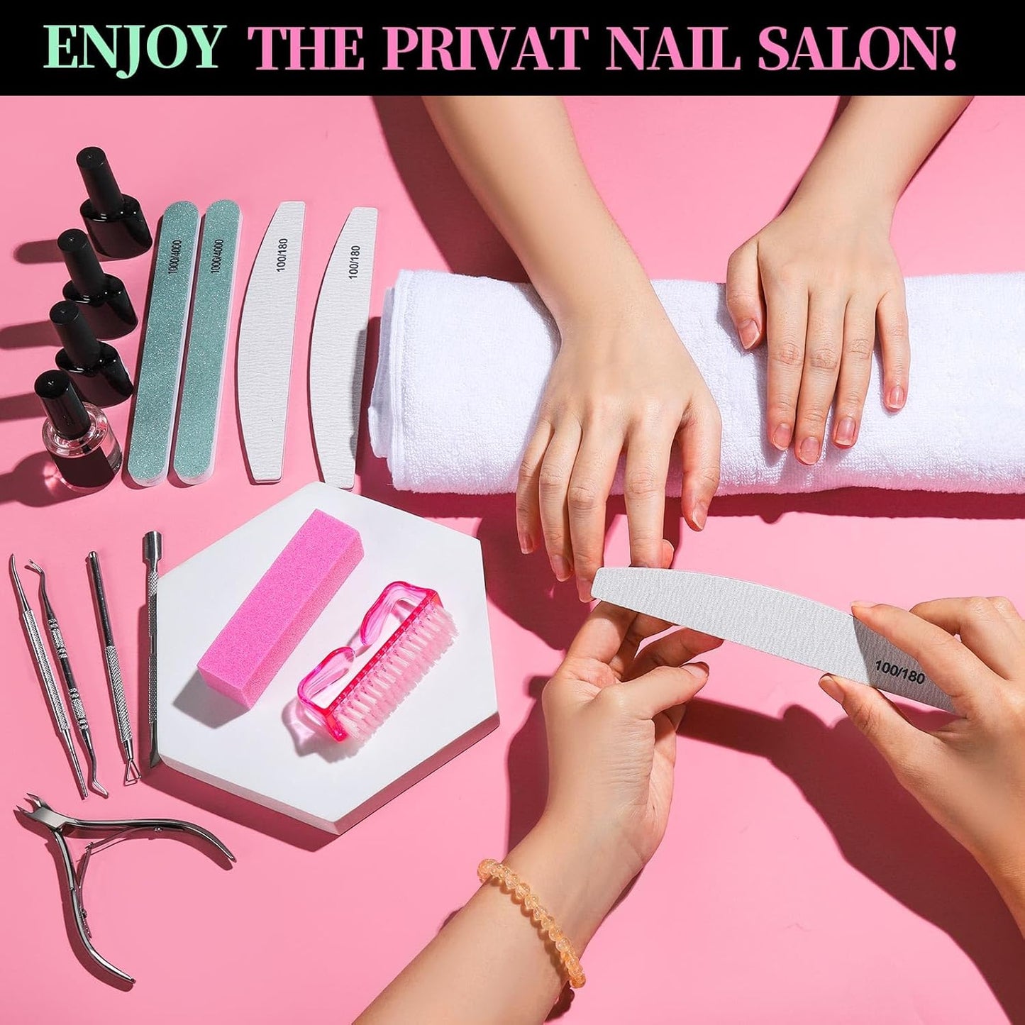 FANDAMEI Nail Care Kit, Nail Files 100/180, Nail Tools, Nail Buffer Block, Cuticle Nippers, Cuticle Trimmer, Cuticle Pusher, Nail Kit, Pedicure & Manicure Tools, Nail Prep Kit, Manicure Kit for Women