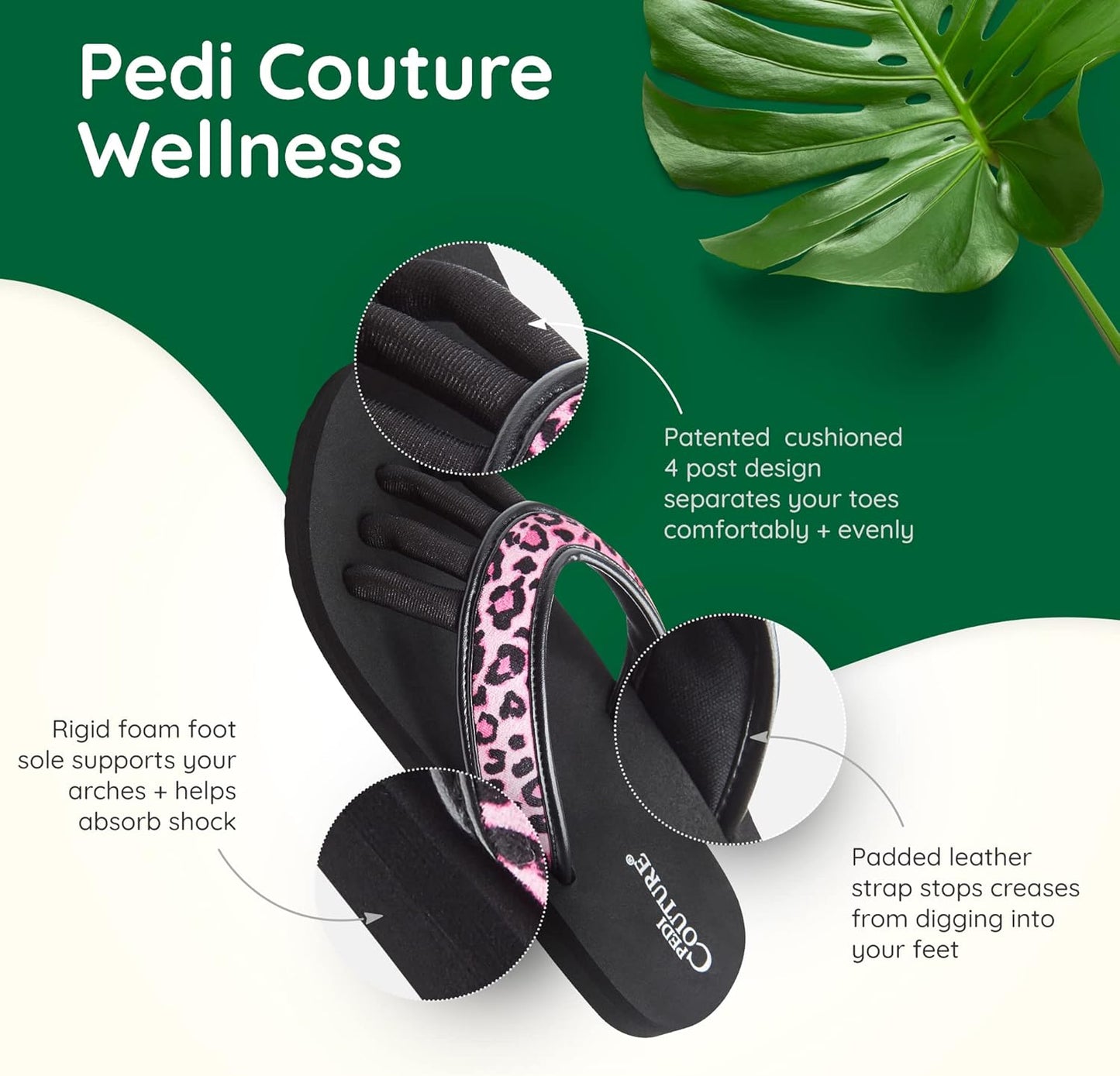 Pedi Couture Pedicure Sandals with Built In Toe Separators for Women - Comfortable Spa Style Flip Flops for Home, Salon, Yoga & Gym Use