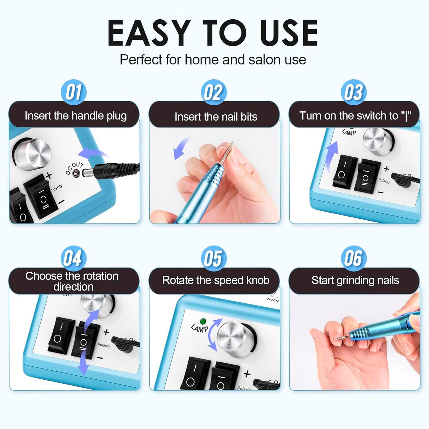 Subay Professional Nail Drill Electric File 20000RPM for Acrylic Nails, Gel Nail, Nail Art Polisher, Manicure Pedicure Tools for Salon Home