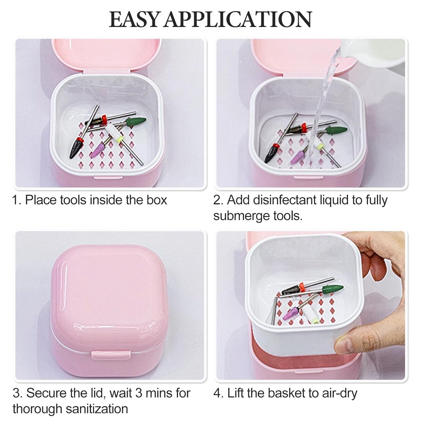1Pc Plastic Nail Tool Sterilizer Box Nail Drill Bits Cleaning Box Polishing Tools Soaking Tray Manicure Pedicure Storage Container Case - Purple (Purple, 3.15“x3.15“x2.75“)