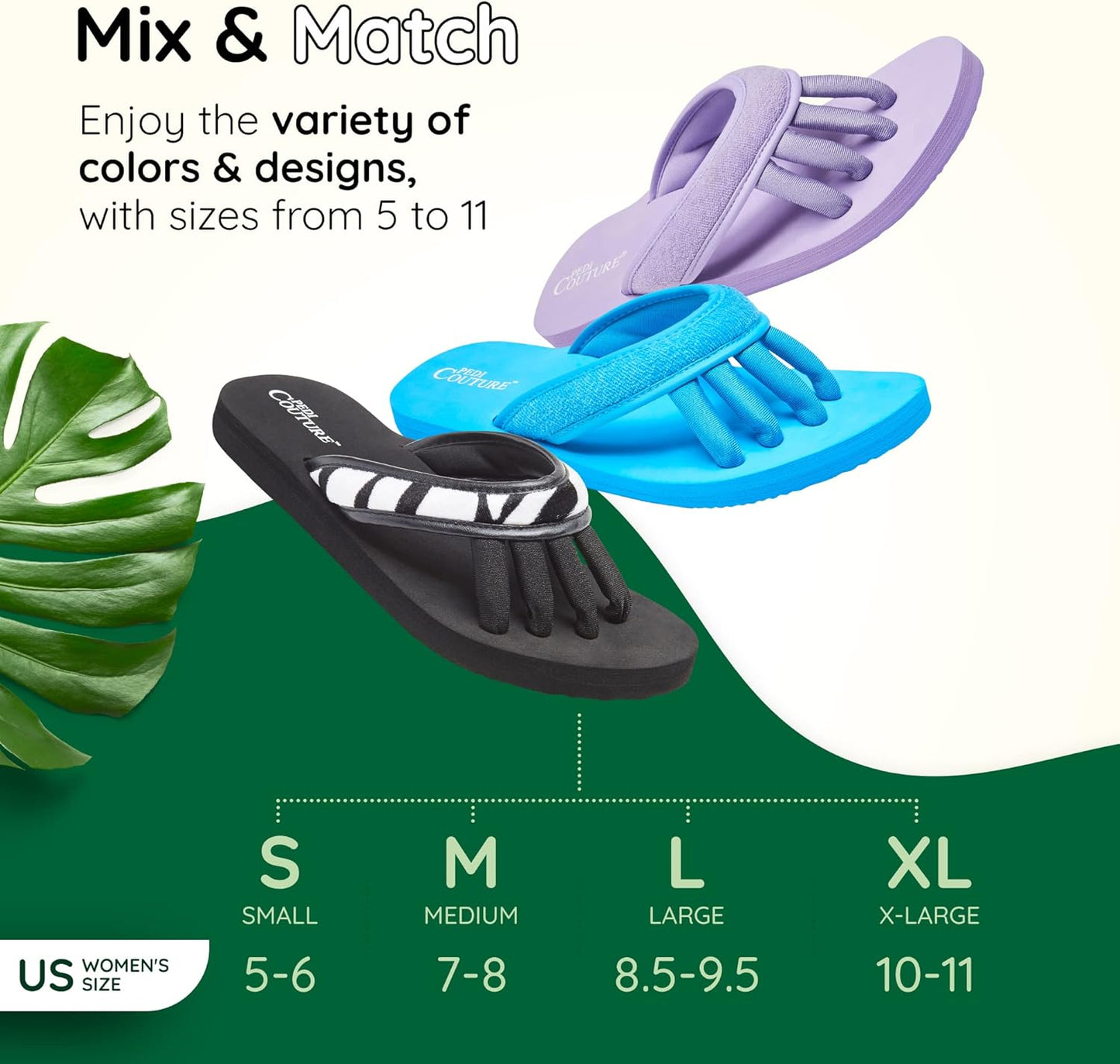 Pedi Couture Pedicure Sandals with Built In Toe Separators for Women - Comfortable Spa Style Flip Flops for Home, Salon, Yoga & Gym Use