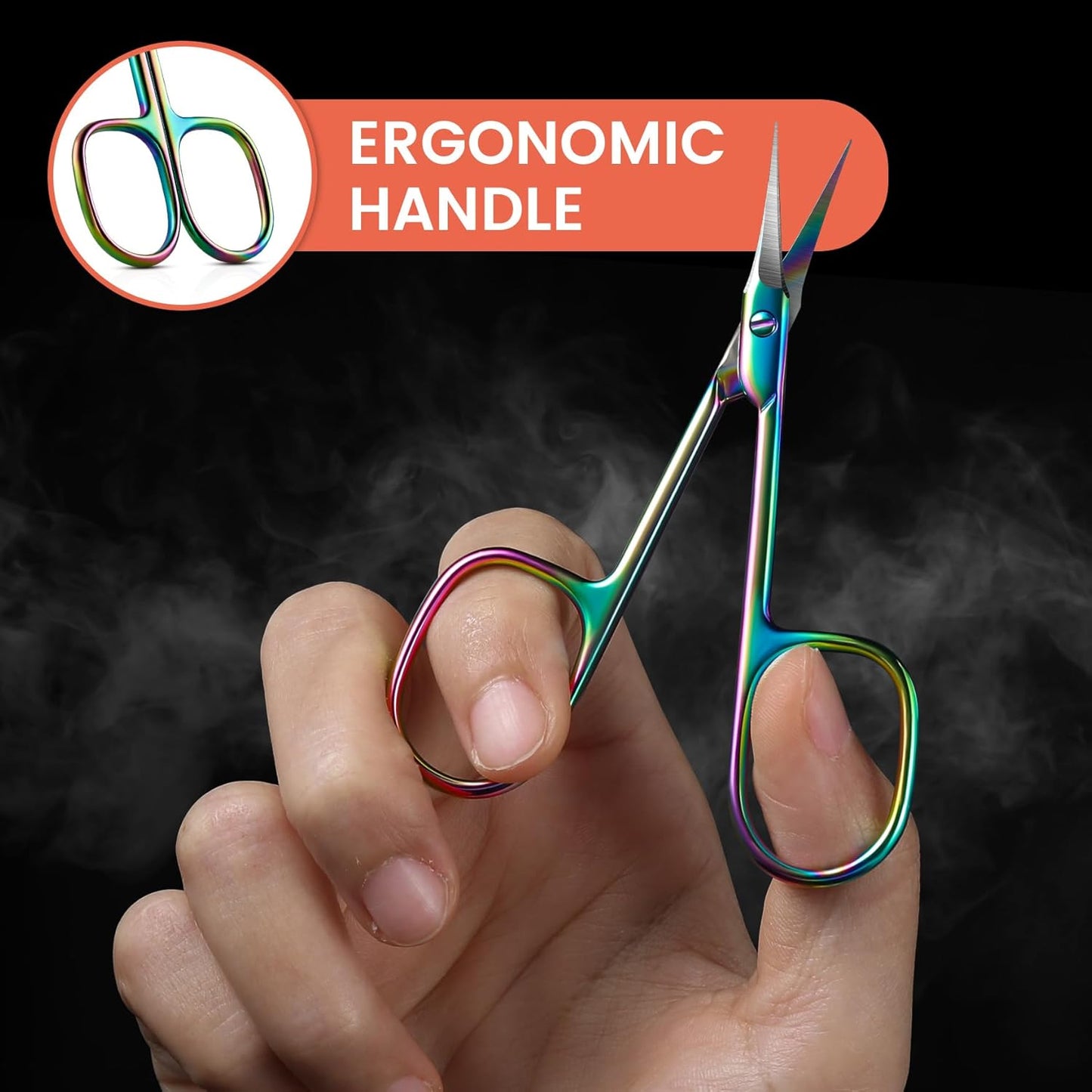 BEZOX Curved Cuticle Scissors - Precision Manicure Scissor Nail Cuticle Trimmer, Professional Stainless Steel Nail Scissors for Cuticle Care, Cuticle Cutter Small Scissors for Women - Rainbow