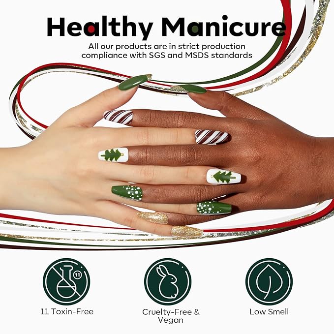 modelones 6 Color Christmas Gel Polish Nail Art Liner Set White Red Green Brown Glod Silver Glitter Sparkle for French Tip Swirl Nails with Thin Brush Soak Off Winter Holiday Manicure Gift for Women