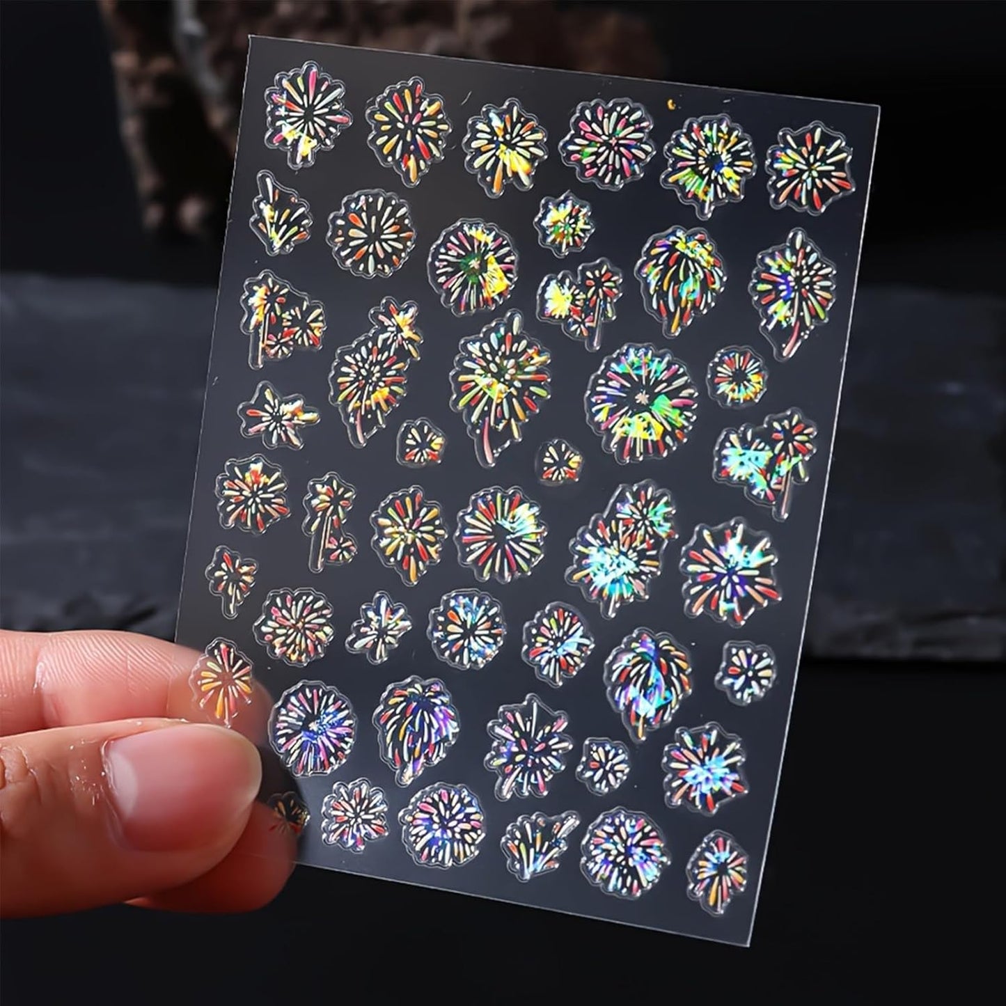 Glitter Firework Nail Art Stickers - Celebrating The New Year, 4th of July Shining Starry Sky Self-Adhesive Nail Decals for DIY Patriotic Independence Day Memorial Day Manicure (3 Sheets)