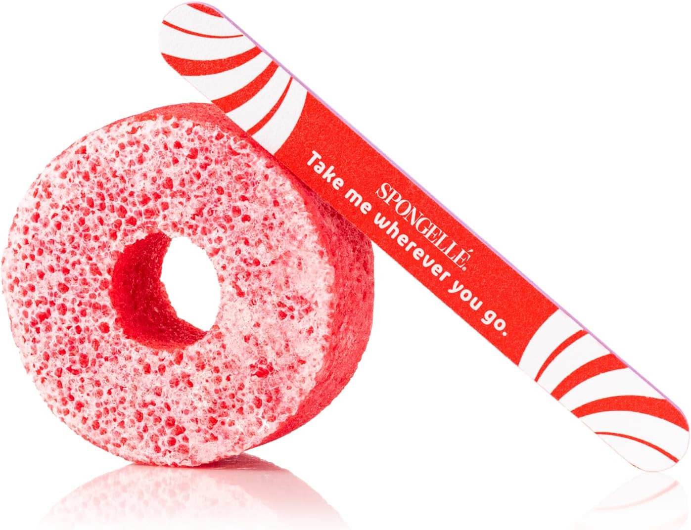 Spongellé Candy Cane Holiday PediPOP! Pedi Buffer & Nail File | All-in-One Pedicure Treatment | Exfoliates, Softens & Cleanses | 30+ Washes | Vegan & Cruelty-Free