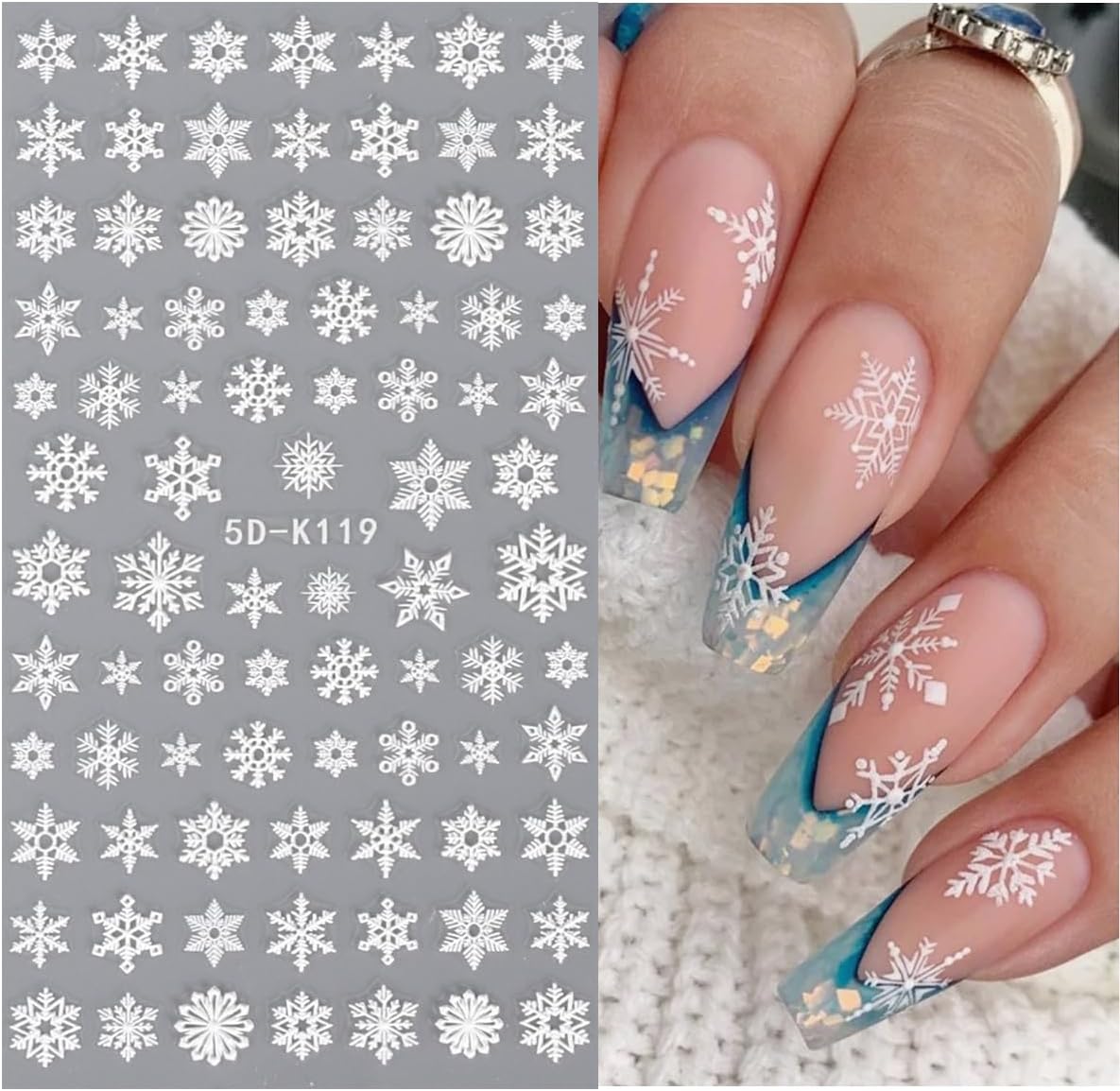 JMEOWIO 3D Embossed Christmas Snowflake Holiday Nail Art Stickers Decals Self-Adhesive 5D Nail Supplies Nail Art Design Decoration Accessories 3 Sheets
