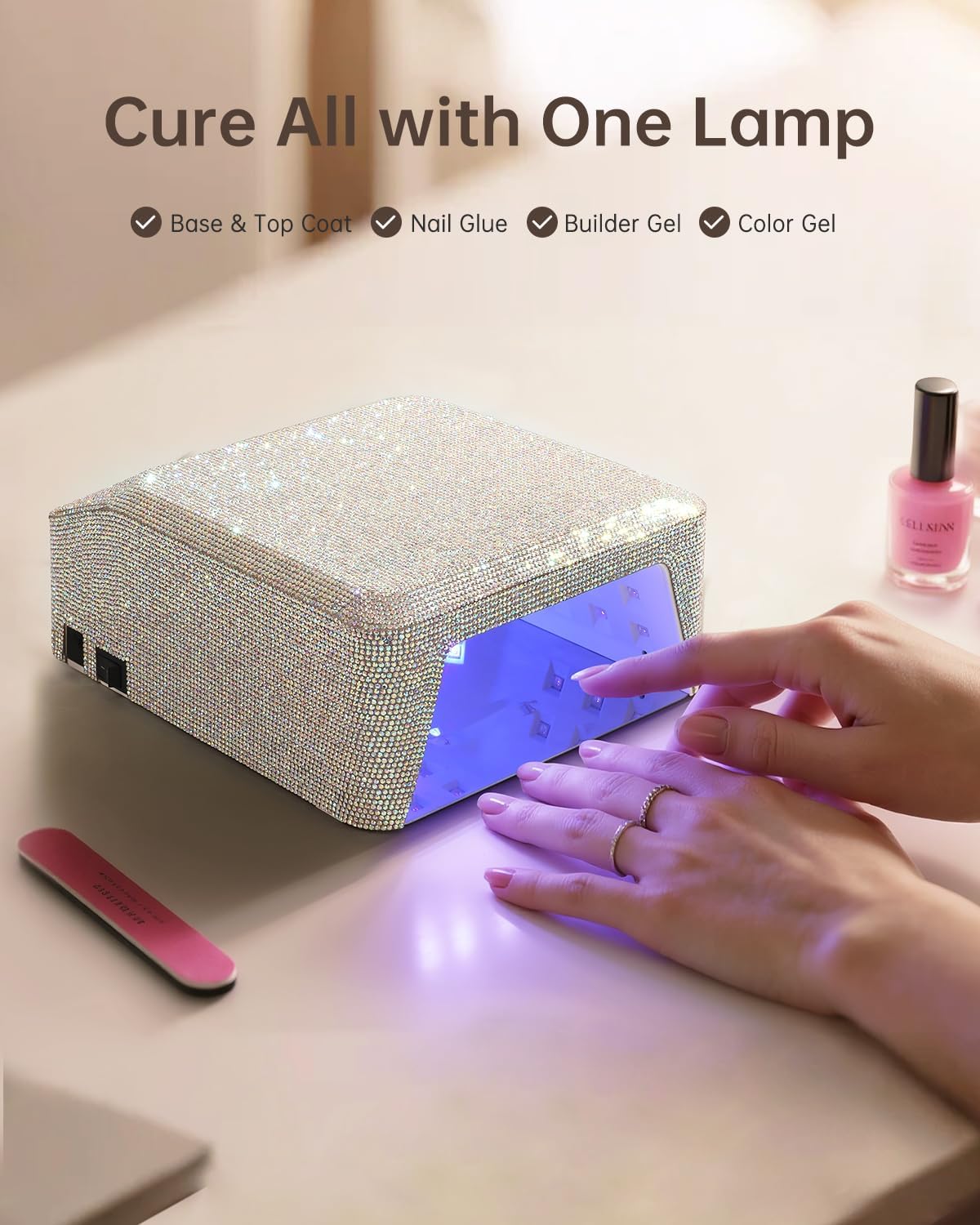 UV Nail Lamp, Rechargeable LED Nail Lamp Sparkly Gel Polish Light 4 Timer Setting Professional Quick Dry Curing Lamp with Display Auto Sensor for Salon & Home