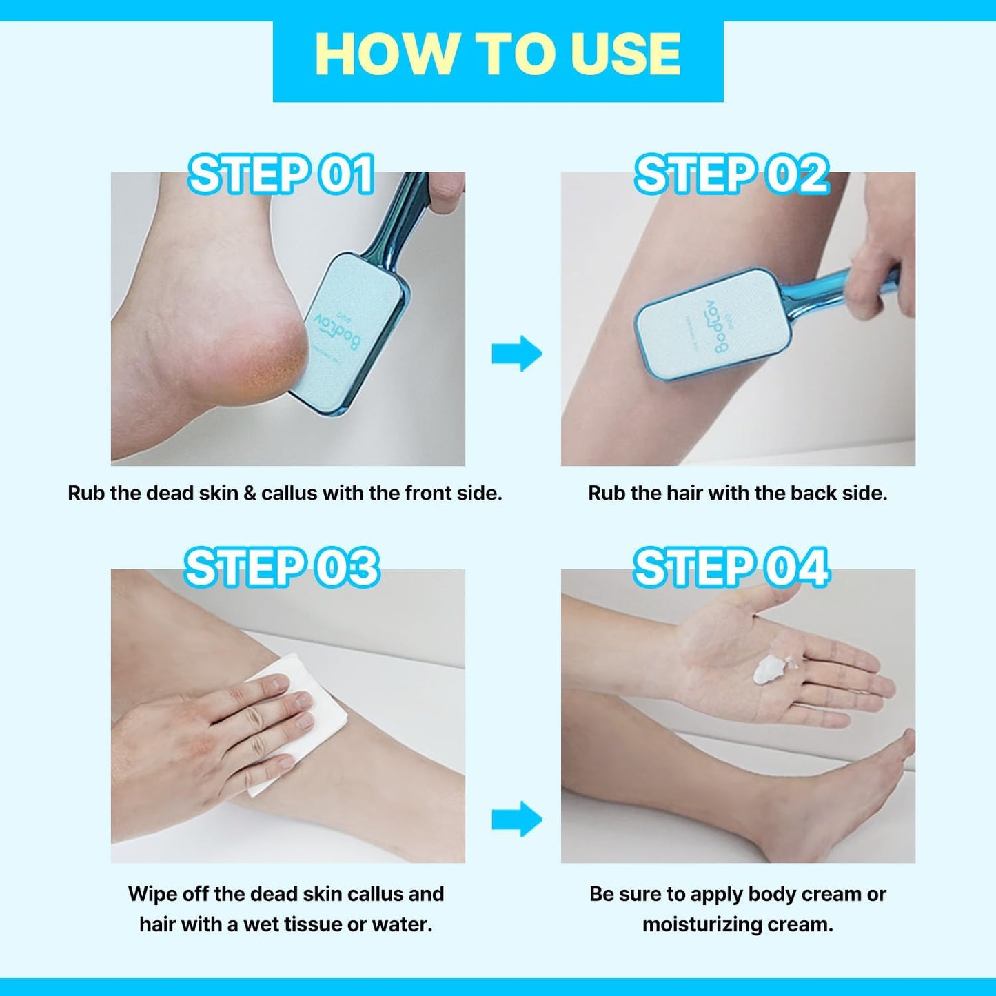 BODLOV Duo, Callus Removal and Hair Erase in ONE, Nano Glass, Foot File, Wet and Dry Skin, Skin Painless and Safety, Water Washing, Ergonomic Design, Hygiene to USE, Dual Care, Exfoliation, 2 in 1