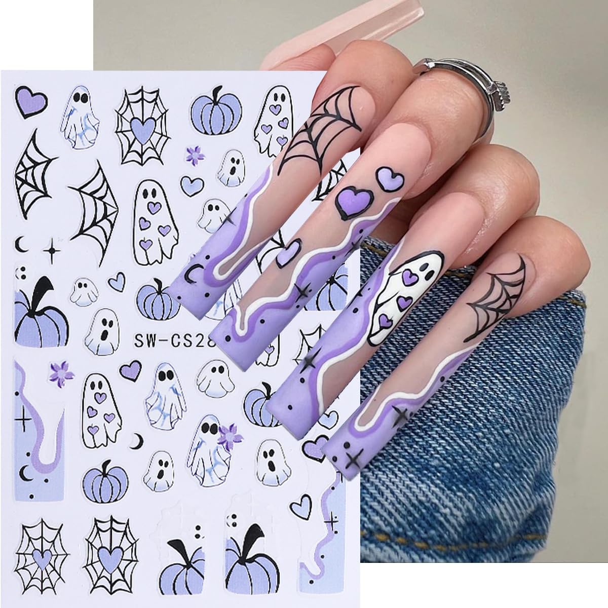 Halloween Nail Stickers for Nail Art 3D Cute Ghost Pumpkin Halloween Nail Decals Nail Art Supplies 6PCS Ghost Skull Black Cat Flame Pumpkin Nails Design Manicure Stickers for Nails DIY Decoration