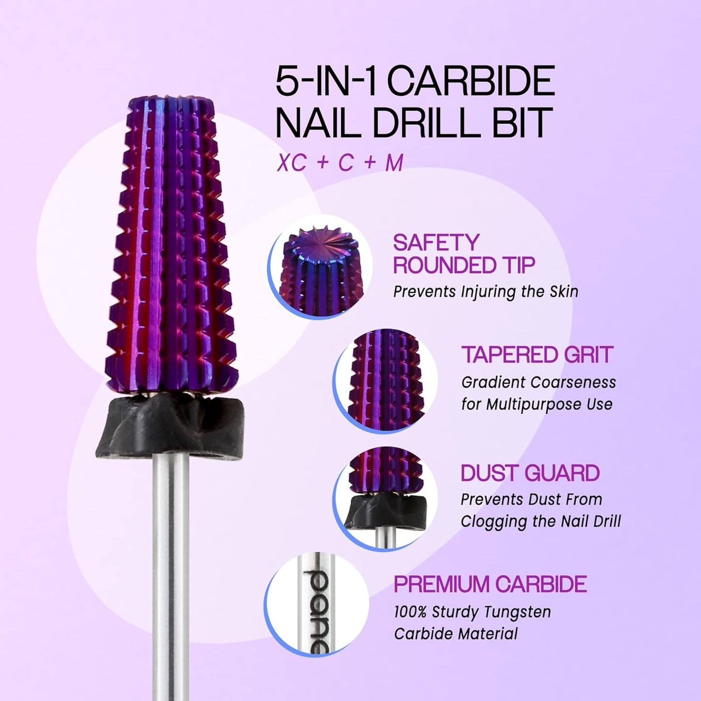 PANA 3/32" Shank 5-in-1 Nail Carbide Bit - (Triple Coarse - Extra Coarse Grit, Purple) - Two Way Rotate use for Both Left and Right Handed Fast Remove Acrylic or Hard Gel Machine