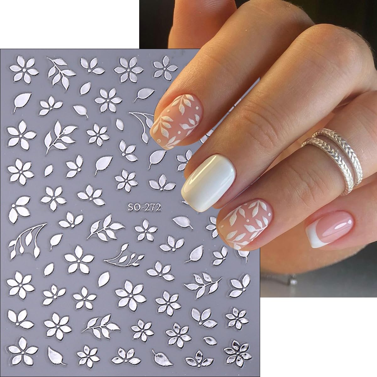 6Sheets Flower Nail Art Stickers 3D Bronzing Floral Leaf Nail Decals Self Adhesive Metallic Rose Gold Silver Flowers Design Nail Supplies Spring Nail Stickers Decoration for Acrylic Nails DIY