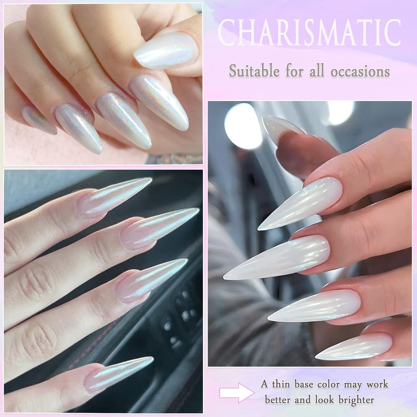 Chrome Nail Powder 8 Colors Chrome Powder for Nails Art Glitter Mirror Effect Holographic Pigment Aurora Iridescent Chameleon Powder 8g/Jar,Manicure Decoration Supplies,8 Sponge Sticks