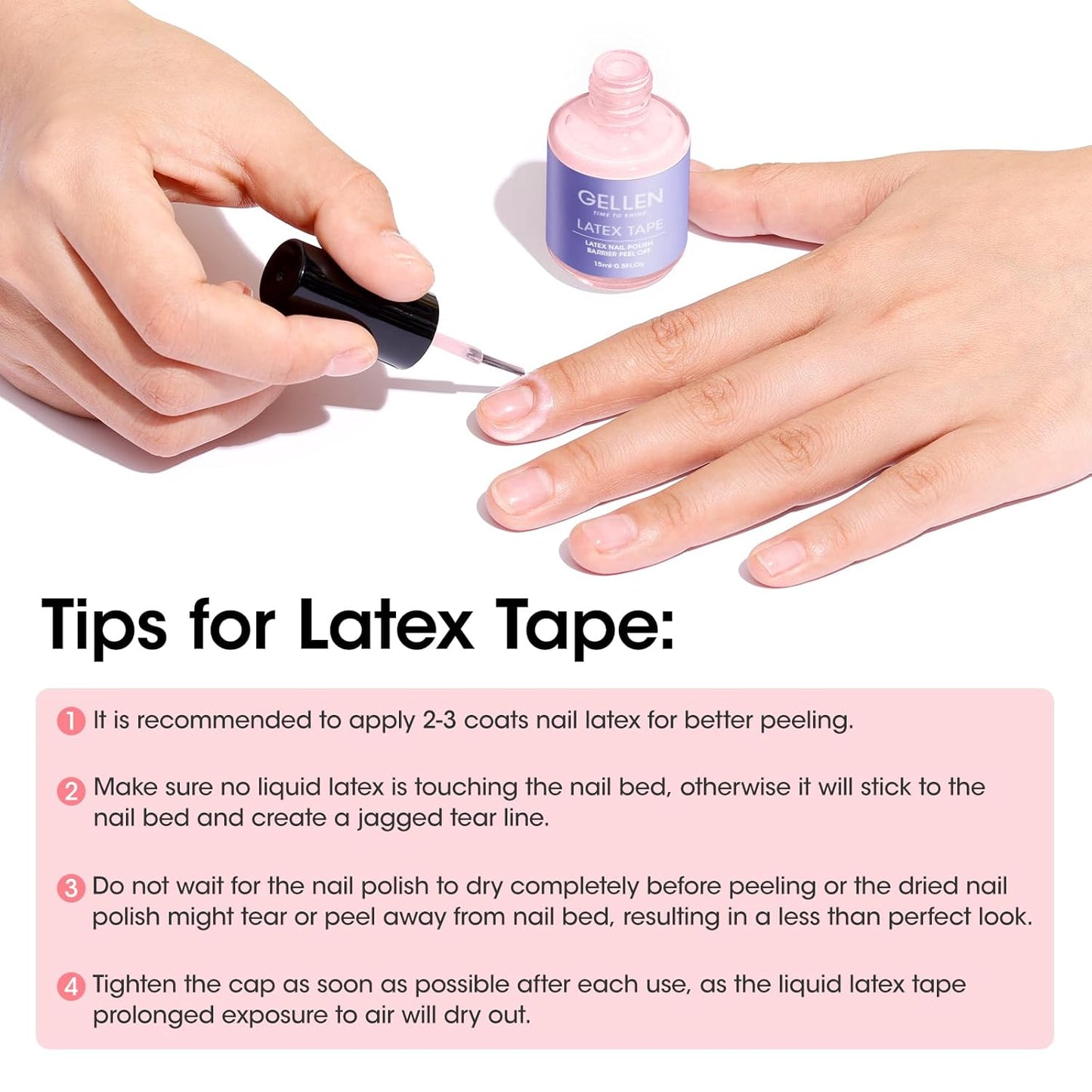 Gellen Liquid Latex for Nails, Peel Off Cuticle Guard for Nail Polish Skin Barrier Protector Nail Art Liquid Latex Tape for Manicure Home Salon 15ml Pink Cuticle Protectors Gifts for Women