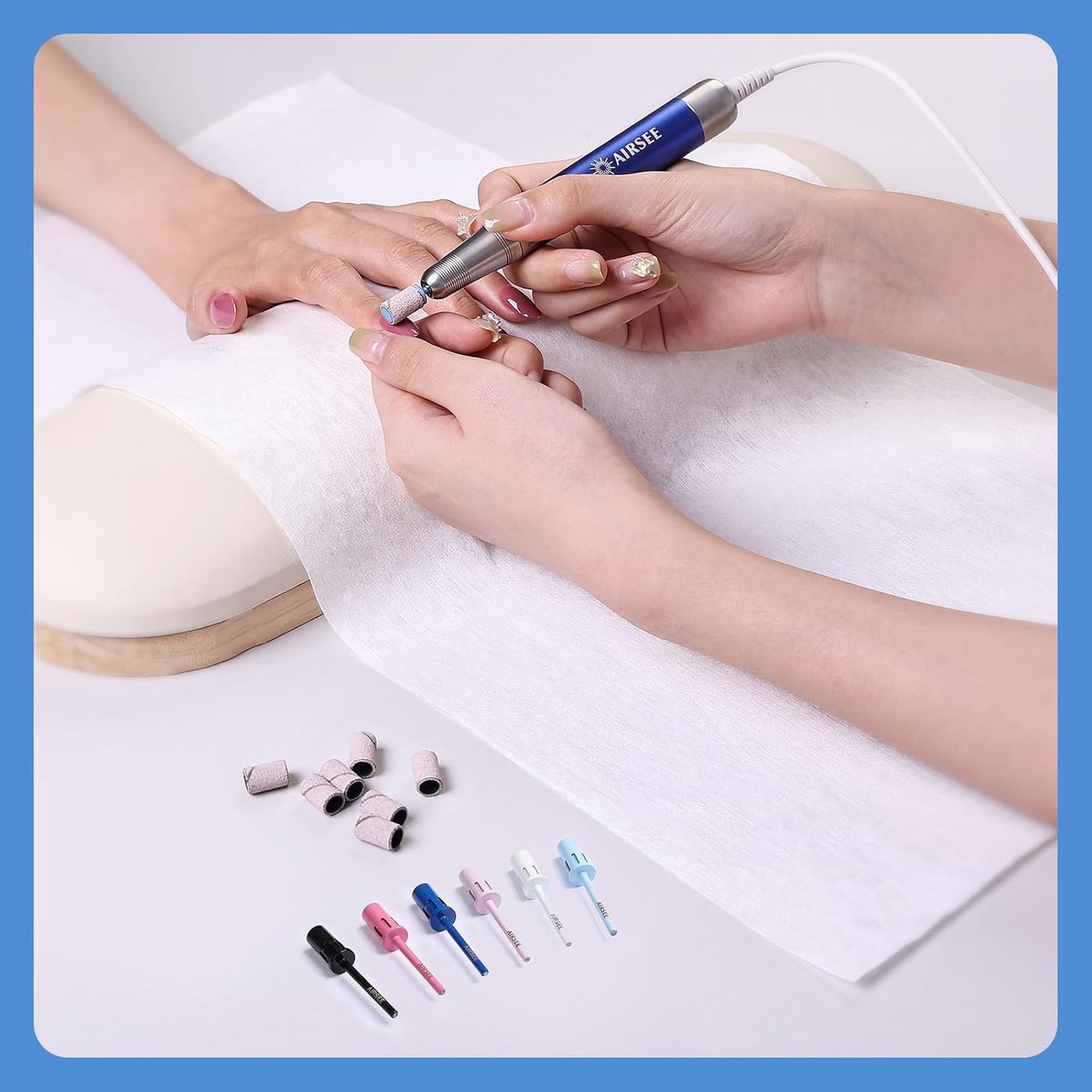 AIRSEE Nail Drill Mandrel Bit for Efile Sanding Bands, Stainless Steel Professional Electric File Head for Clean Cuticle Removing, Acrylic Tip Dead Skin Sander Remover Manicure Safety (Tranquil Blue)