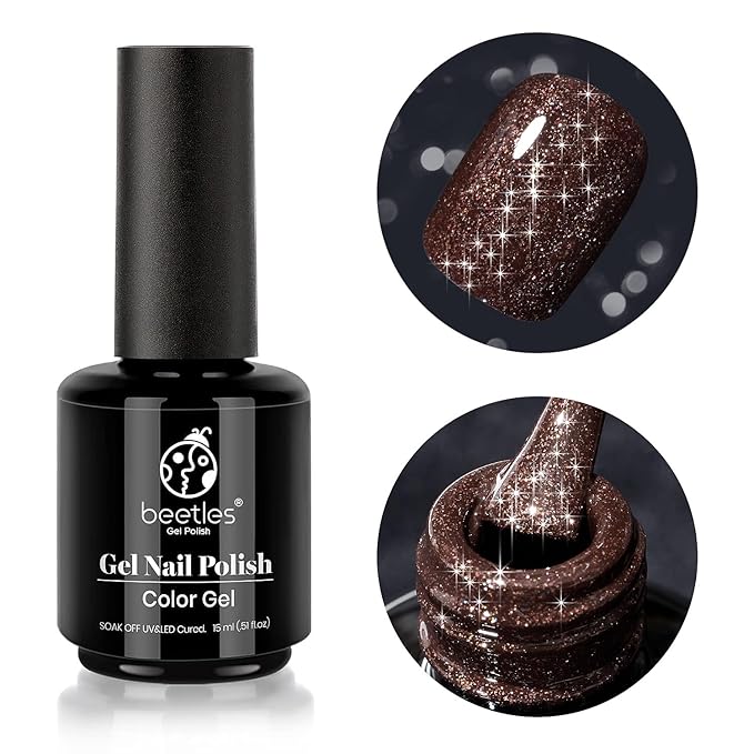 Beetles Brown Glitter Gel Nail Polish, 15ml Fall Chocolate Brown Jazz Club Soak Off Gel Polish Nail Art Manicure Salon DIY Gift for Women