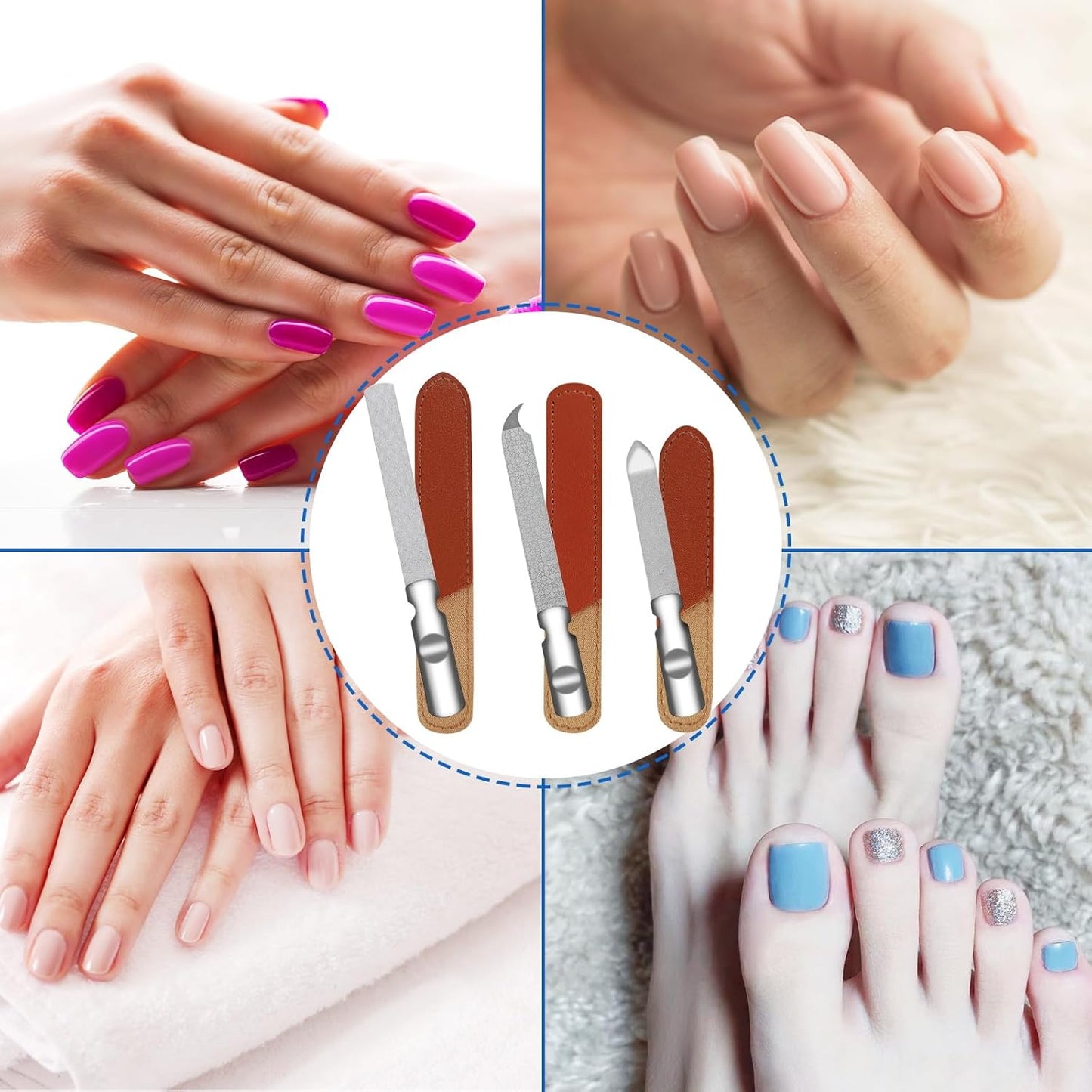 Stainless Steel Nail File (3 Pack) for Natural Nails, Metal Nail Files with Sharp Pointed Tip Fingernail File Sheath Case Double Sided Reusable Flat File Manicure Tool Home Salon Travel Use Men Women