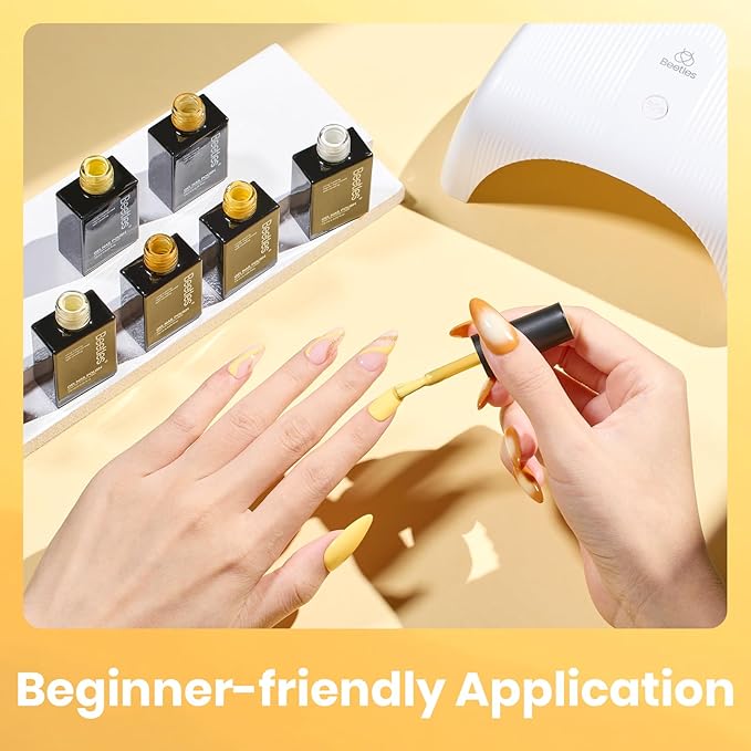 Beetles Yellow Gel Nail Polish Set – Lemon Whisper Fall Gel Polish Kit Mustard Gold Amber Butterscotch Pastel Yellow UV LED Soak Off Nail for Autumn Manicure
