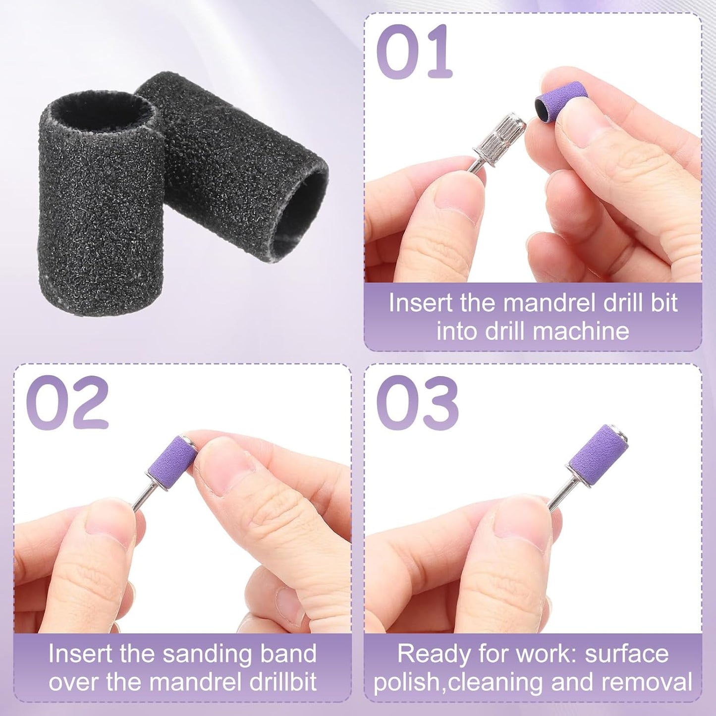 HARFINGTON 100pcs Small Sanding Bands 180 Grit for Nail Drill Bits Mini Sanding Band for Nails Gel Manicures Black