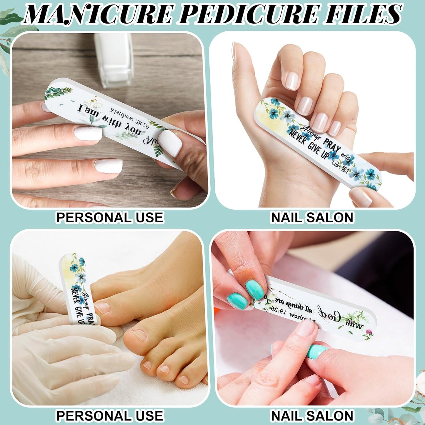 50 Pack Christian Gifts for Women Bulk Church Bible Verse Nail Files Floral Scripture Emery Boards Christian Religious Gift Nail Files for Employee Appreciation Teacher Staff Coworkers Women